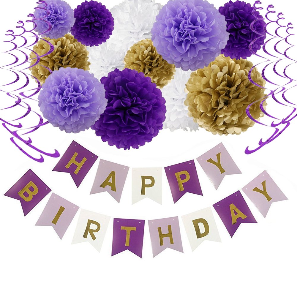 Buy Birthday Decorations, Purple, Lavender and White Happy Birthday