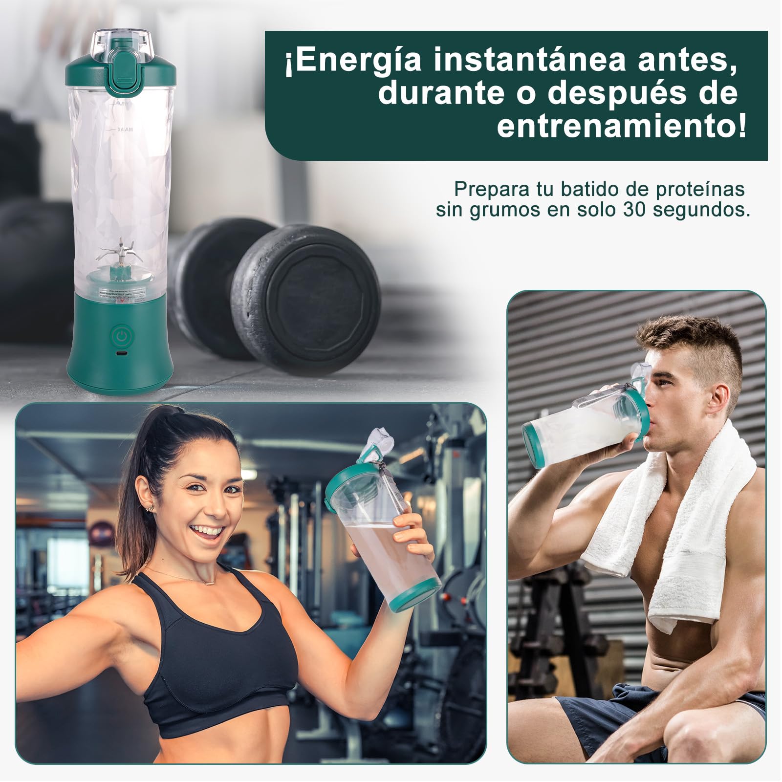 FRZA Batidora GO Portátil 600 ml con Batería 4000 mAh – Recargable USB, Cuchillas Inox para Batidos, Smoothies y Proteína – Vaso Ligero para Gimnasio, Oficina y Viajes
