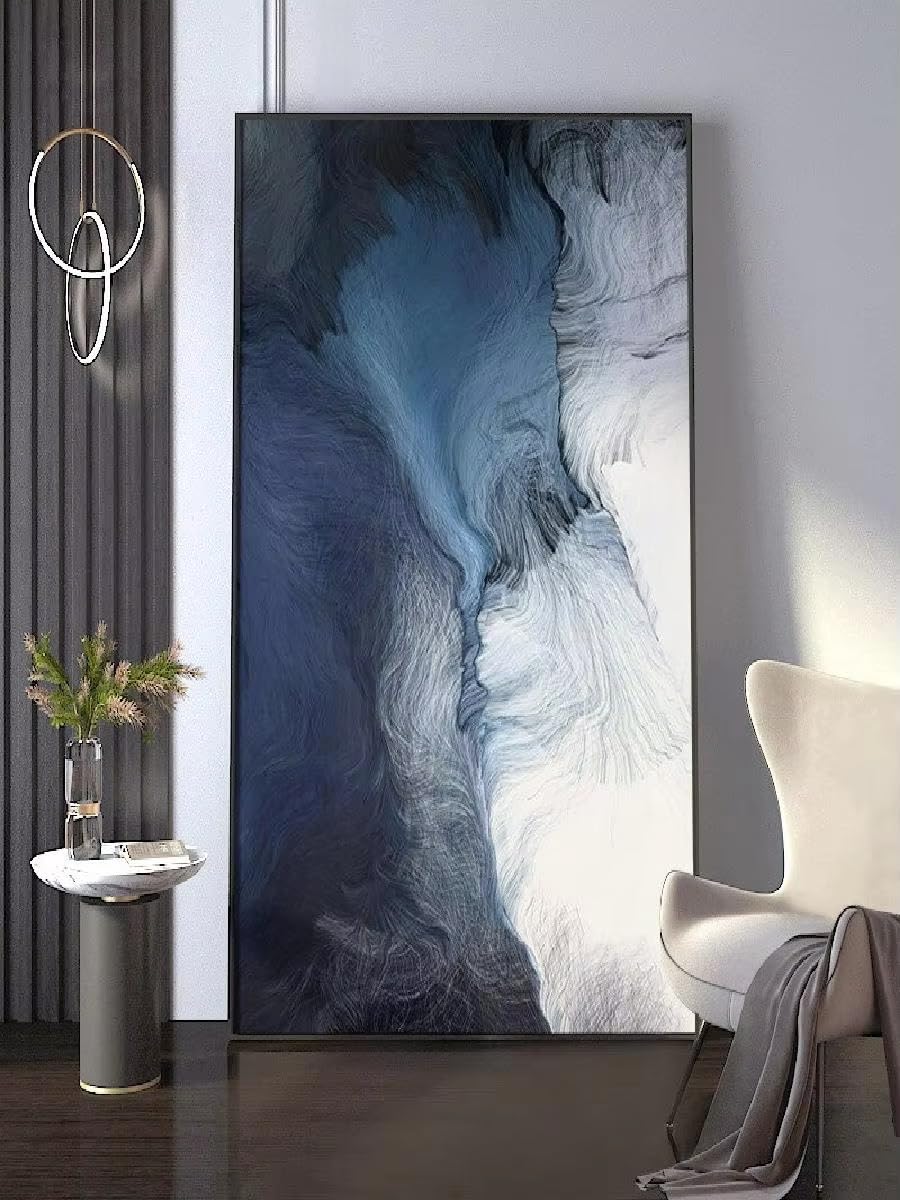 XIANGPEIFBH Modern Nordic Dark Blue Abstract Art Poster Scandinavian Canvas Print Painting for Living Room Home Wall Decor(80x160cm/31x63in/Unframed)