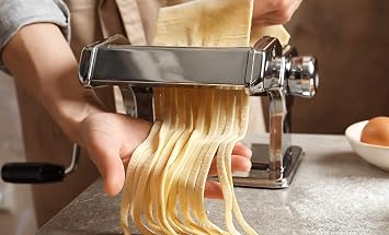 Manual Pasta Maker Machine with Clamp Removable Handle and Adjustable Thickness Settings, Stainless Steel