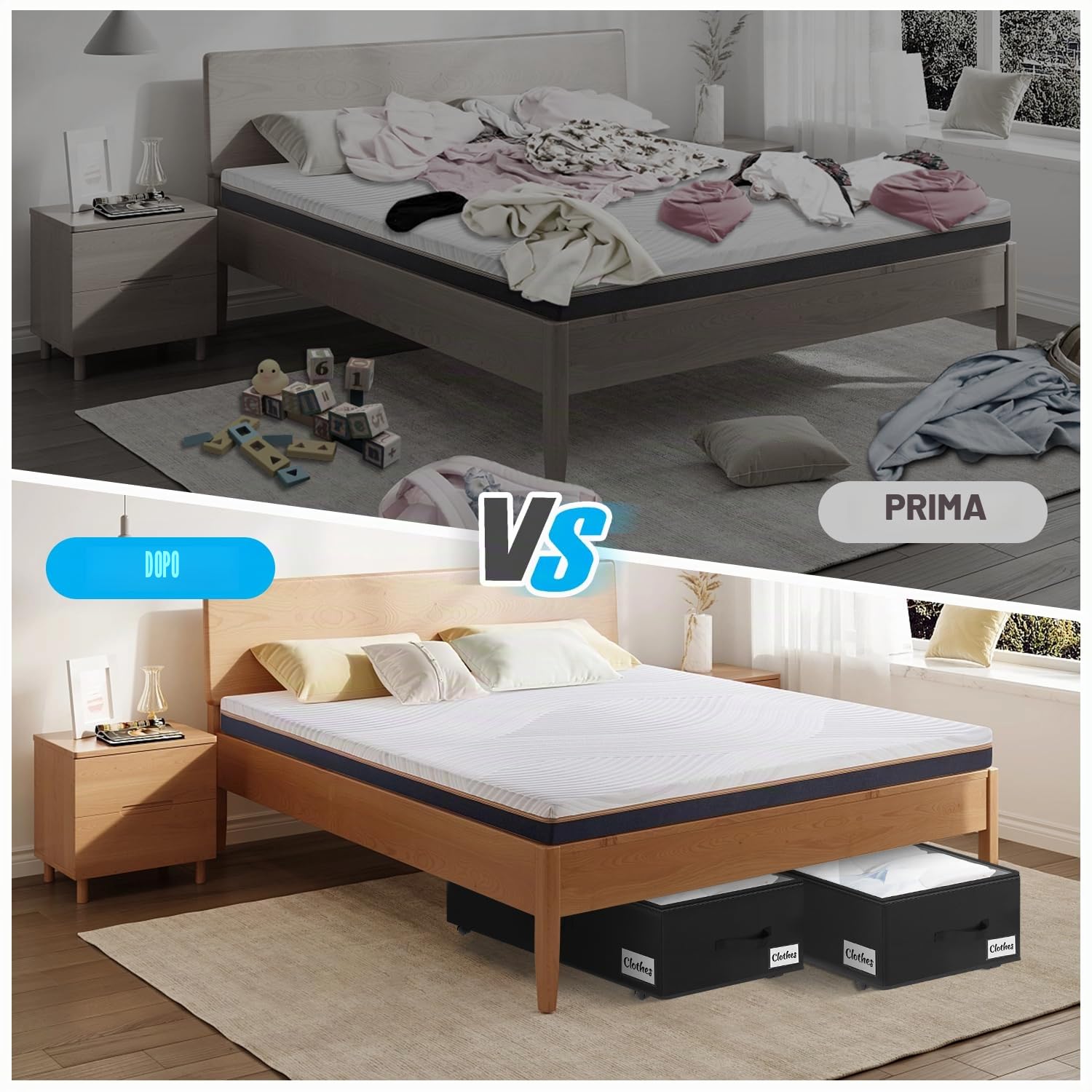 Kukikan Contenitore sotto il letto su ruote, confezione da 2 pezzi, 24 cm, XXL, 60 l, borsa portaoggetti con cerniera, semplice da montare, con coperchio ed etichetta, cassetti sotto il letto per
