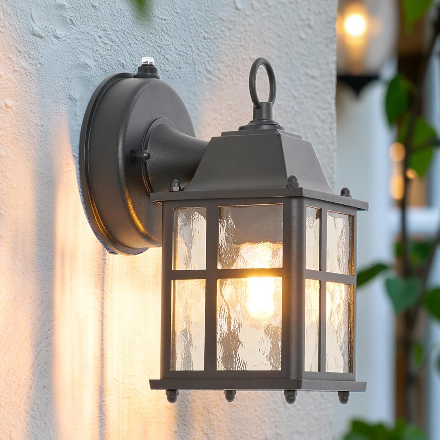 Outdoor Wall Light Fixture, Exterior Lighting Fixture Wall Mount, Black Outdoor Porch Light with Hammered Glass, Garage Wall Sconce Outside Lights, E26 Base, Aluminum Housing Plus Glass, 1-Pack, Black