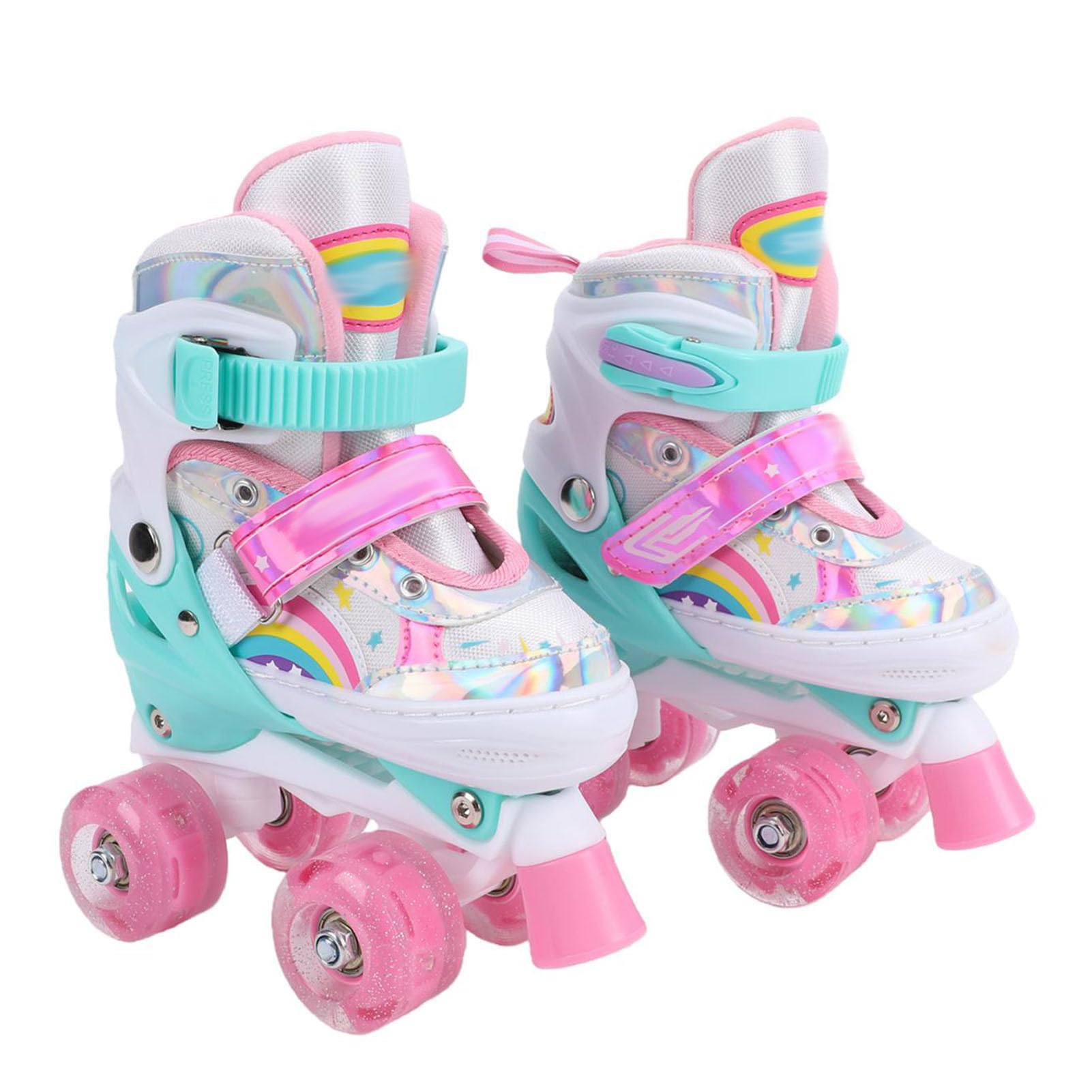 POENVFPO Patines de Ruedas Ajustables con Luz, con Correas de Hebilla, Cierres de Gancho y Bucle, Cordones Antideslizantes, Patines Cuádruples de Doble para Niños, Adolescentes y Adultos