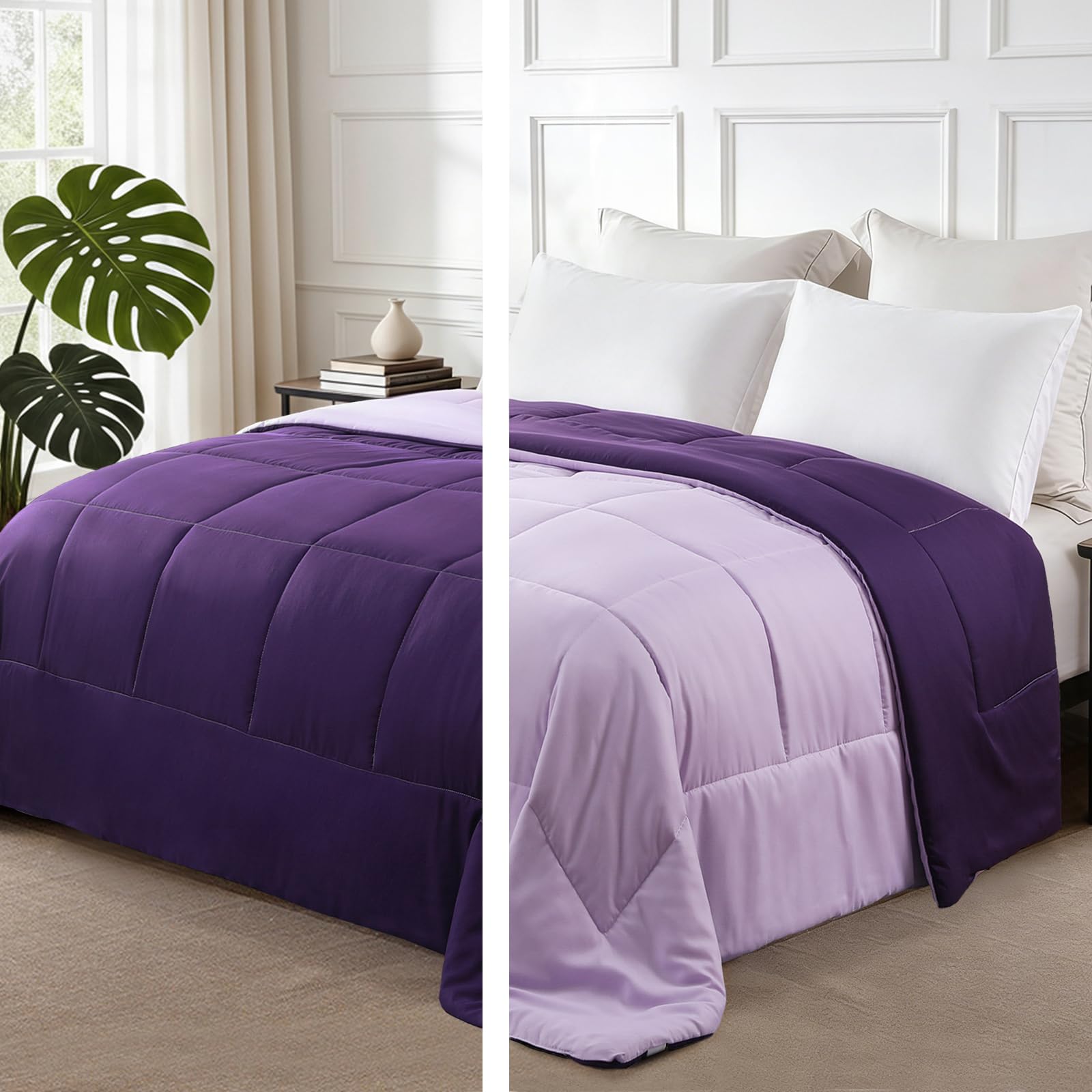 Exclusivo Mezcla 7.5 Tog Super King Size Duvet All Seasons, Ultra Soft Reversible Coverless Duvet, Lightweight Down Alternative Comforter, 260x220 cm Deep Purple/Lilac