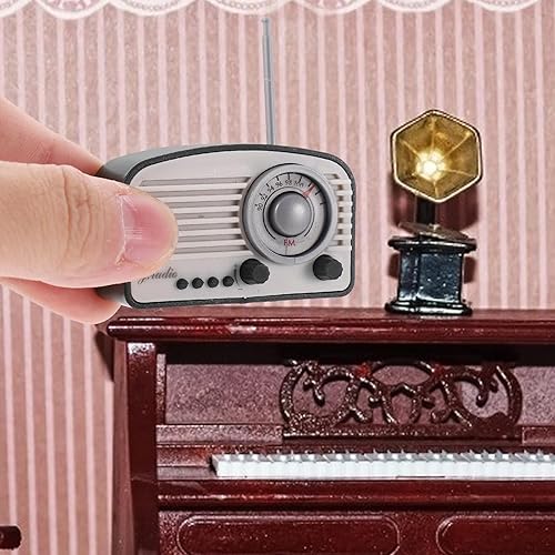 Miniatura 5 de LOGOFUN 2 unids casa de muñecas miniatura Radio Mini Vintage Radio Modelo Tiny Simulación Radio Prop para accesorios de casa de muñecas -