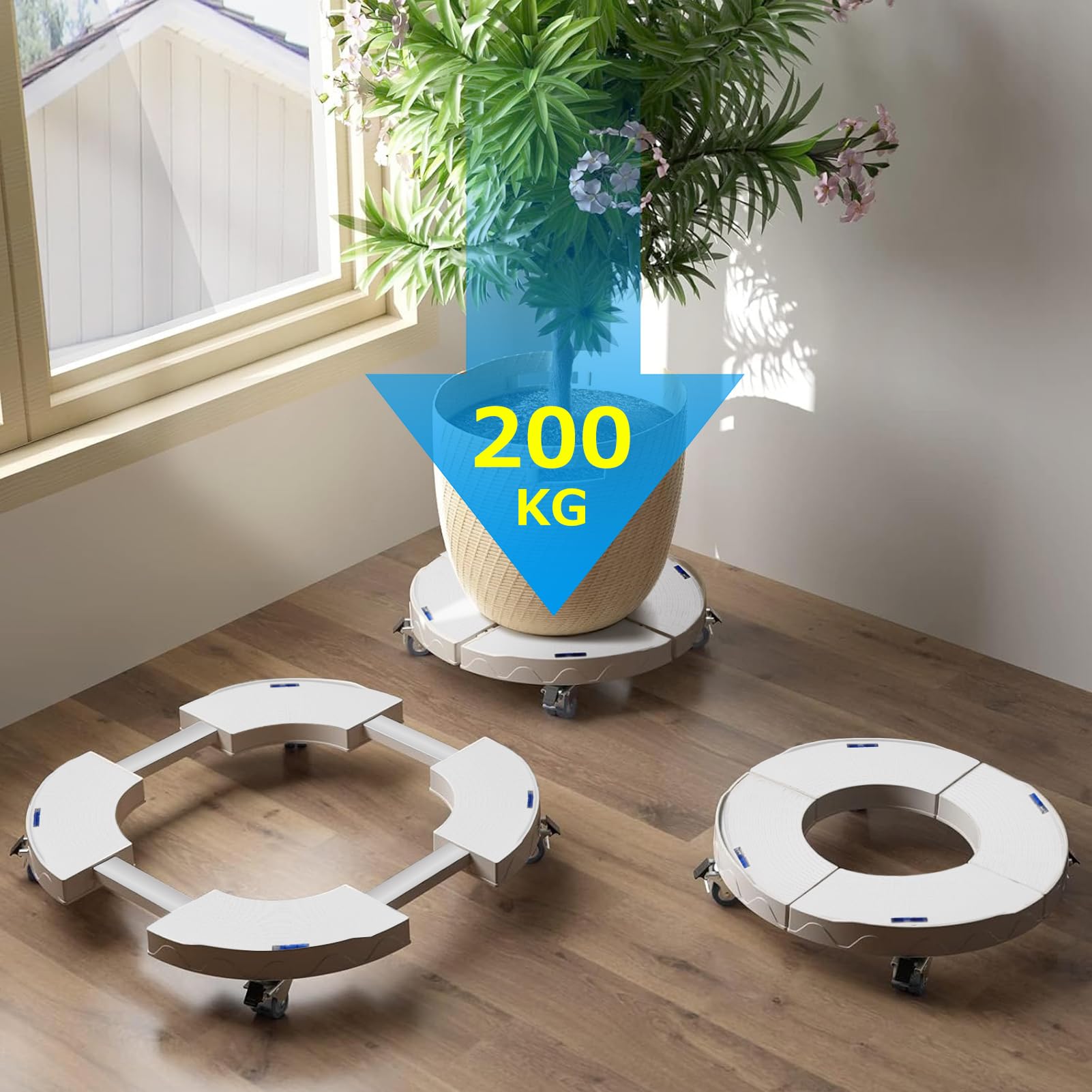 DEWEL Porte Plante a roulettes Réglable 30-50 cm, Support Plantes Interieur et Extérieur, Supports de Pots de Fleurs Charge 200kg, Support de Plante Mobile avec Roues Pivotantes,Blanc