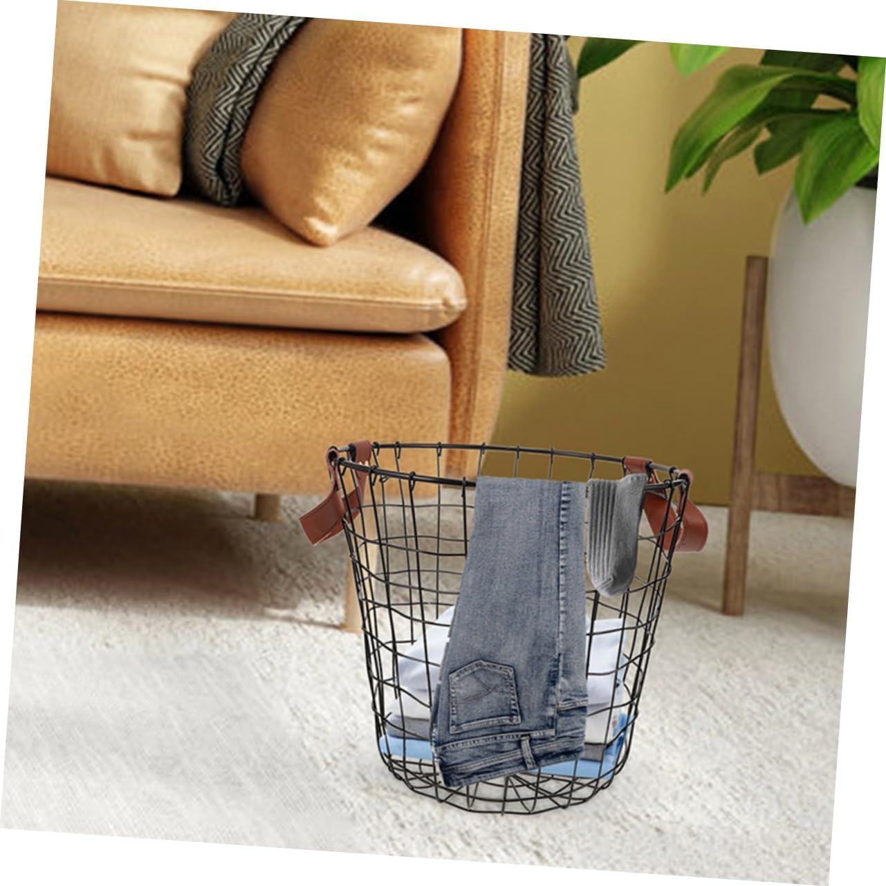 BESPORTBLE Iron Wire Utility Storage Container Round Firewood Basket Metal Laundry Hamper Farmhouse Organizer Bin Handheld Small Iron Bucket