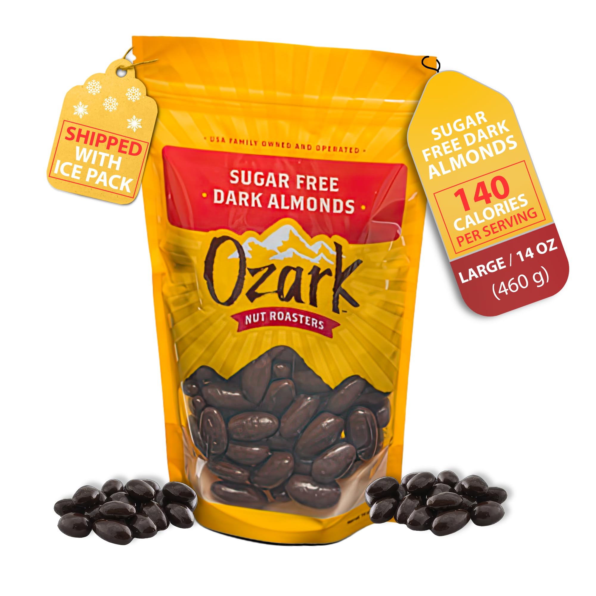 Sugar-Free Dark Almonds, Dark Chocolate Flavored Snacks, No Sugar Added, World-Class Gourmet Candied Nuts, Resealable Pack (14.0 oz)