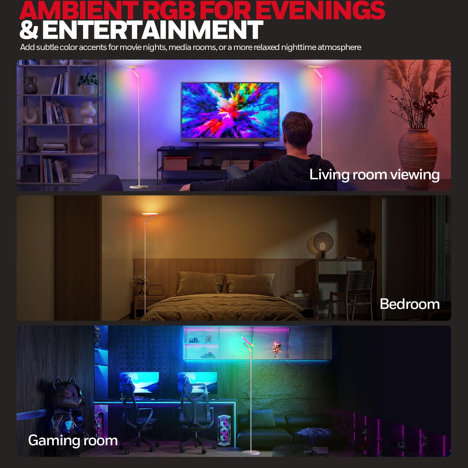 Honeywell Lampada da terra a LED - F2 Sunturalux™ Torchiere con telecomando, 40W/3000LM Max, 2700K-5700K, 7 livelli dimmerabile, 6 modalità RGB per soggiorno, camera