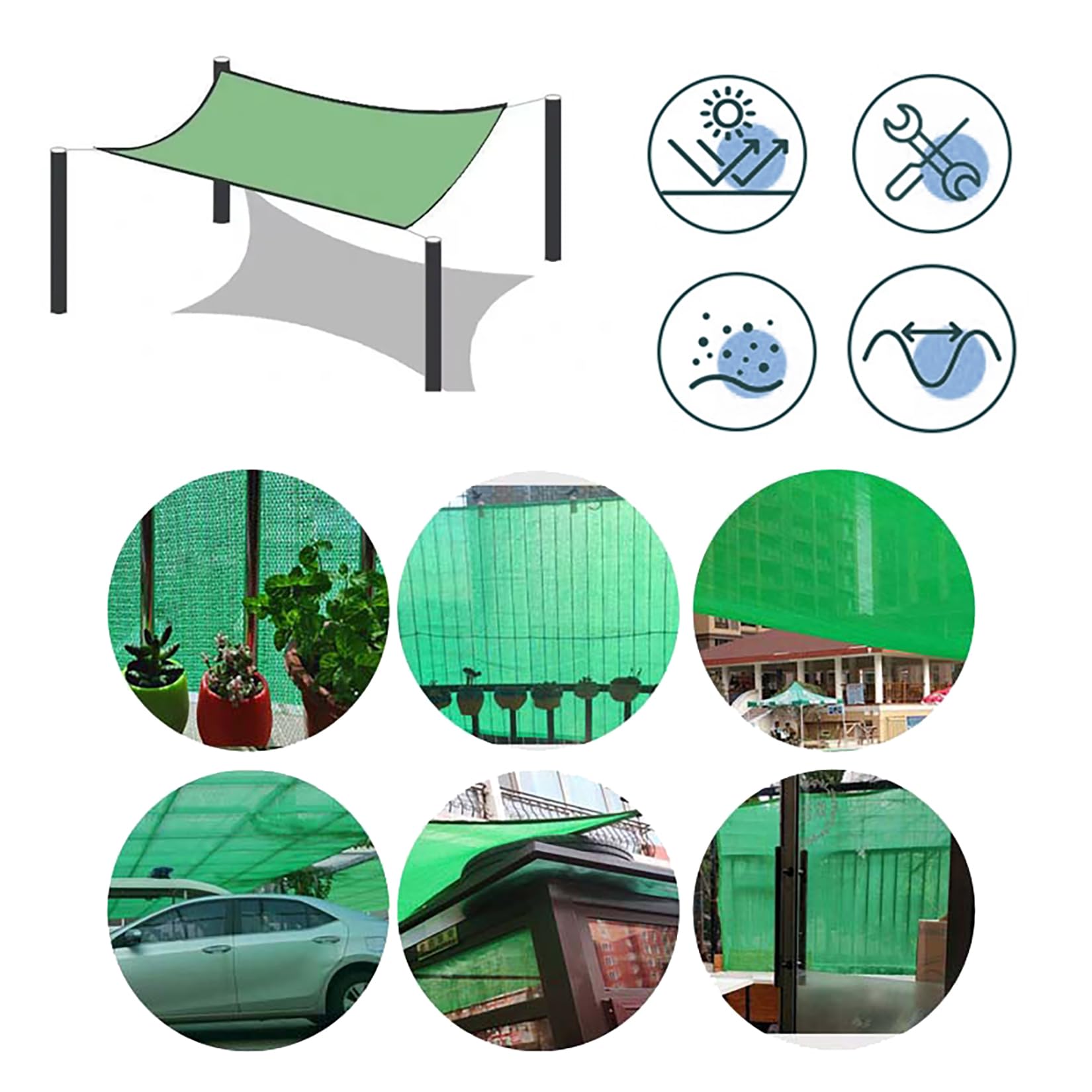 Toldos para Patio,Red de sombreo con Ojales Malla Sombra 95% UV Privacidad de Jardín y Pantallas Protectoras para pérgolas, jardín, Invernadero, Exterio (6x9m)