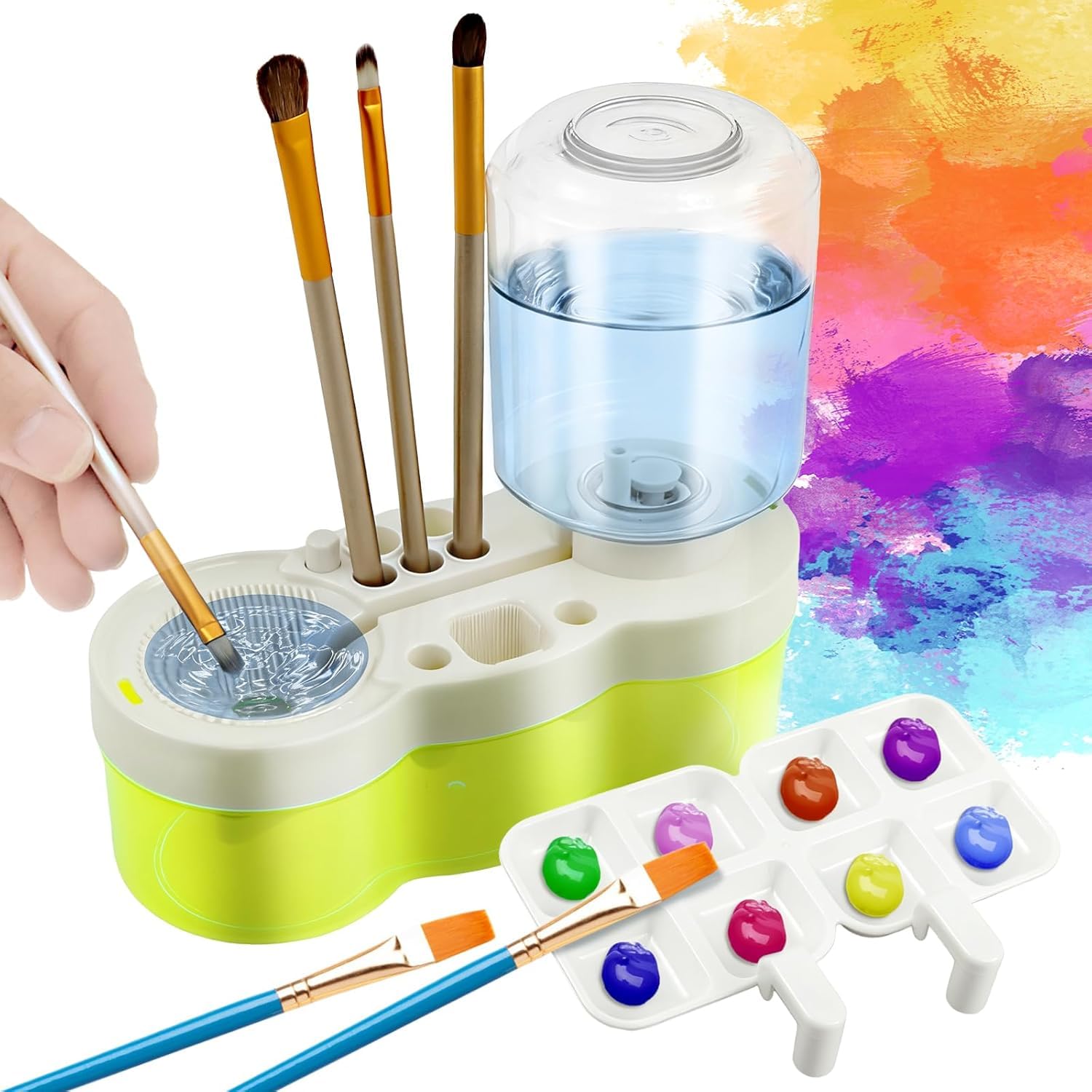 Paint Brush Rinser, Paint Brush Cleaner Art Supplies, Multifunctional Painting Water Dispenser, Water Cycle Rinser for Acrylic Painting, Watercolor Water Based & Diy Crafts (Green)