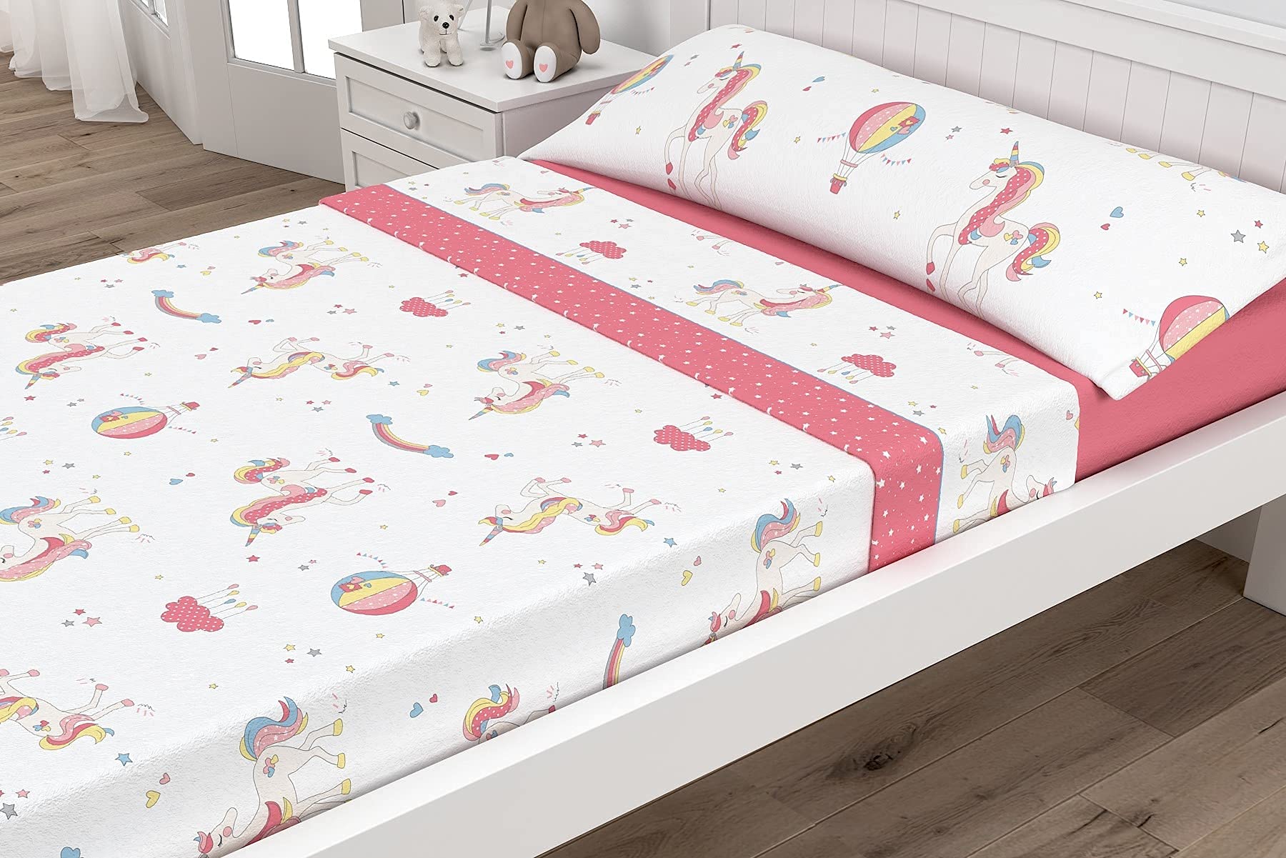 Victorio & Lucchino Juego de sábanas Infantiles Coralina, térmica para Invierno, Tacto Suave Modelo Unicornio (Rosa Coral, 105 cm)