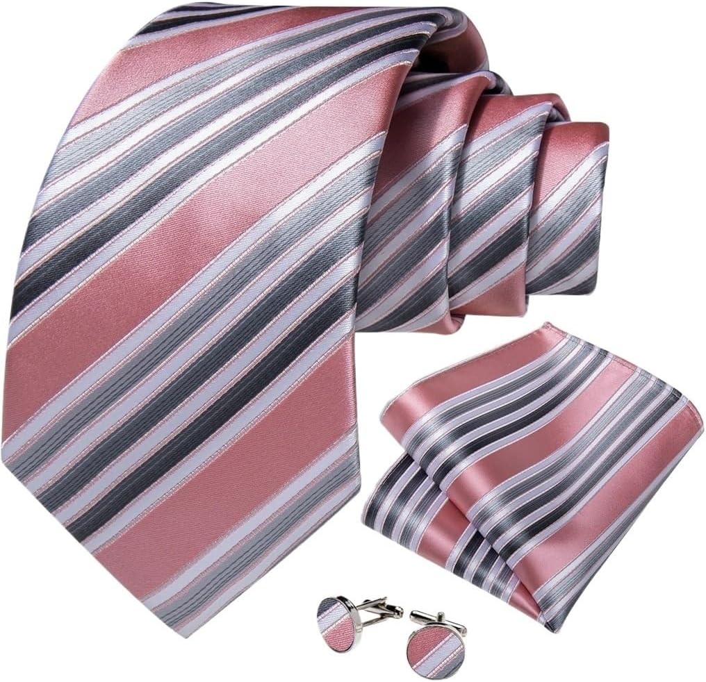 Men Neckties Classic Pinks Solid Color Men's Tie Sets Handkerchief Cuff Links Wide Wedding Accessories