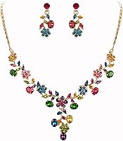 EVERFAITH Rhinestone Crystal Flower Leaf Bridal Necklace Earrings Set for Wedding Prom Parties Women
