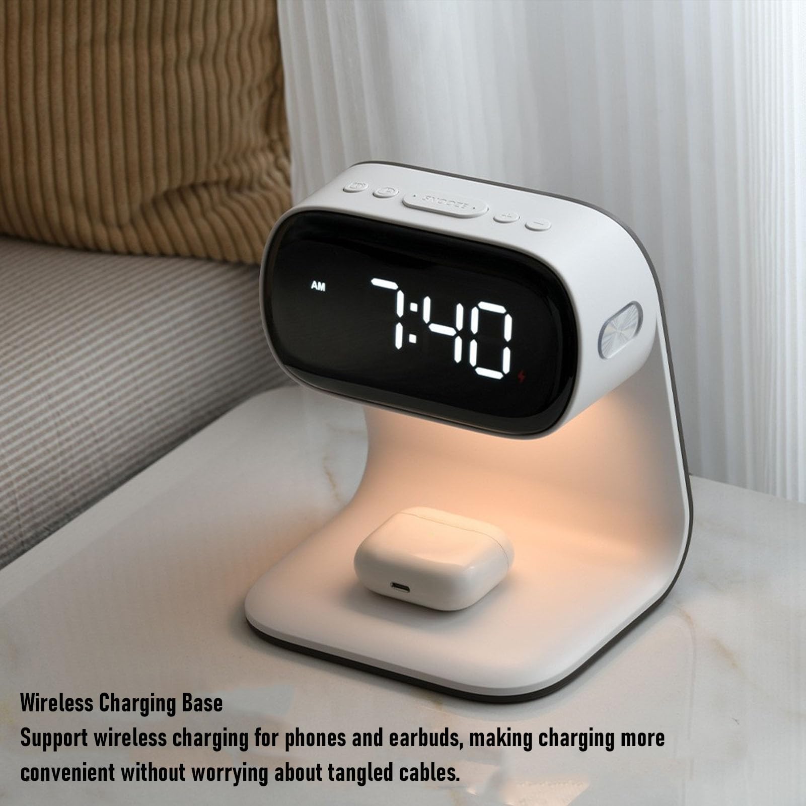 Buachois Sveglia Digitale con Stazione di Ricarica Wireless Luci Notturne | Sveglia digitale con stazione ricarica wireless 15W luce notte touch per camera da letto soggiorno