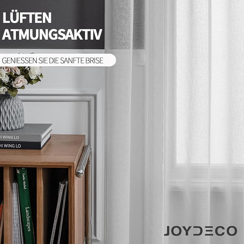 Joydeco Rövid Fényáteresztő Függöny Fülekkel - Fehér Voile Nappali és Hálószoba Függöny, Könnyű Anyagú, Félátlátszó, 2 db (137x140 cm)