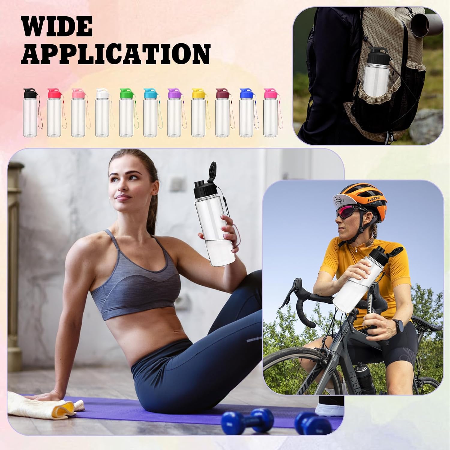 33 Pcs 17 oz Water Bottle Bulk with Handle Strap, Plastic Lightweight Flip Top Drink Bottles for Adults Gym(Multicolor)