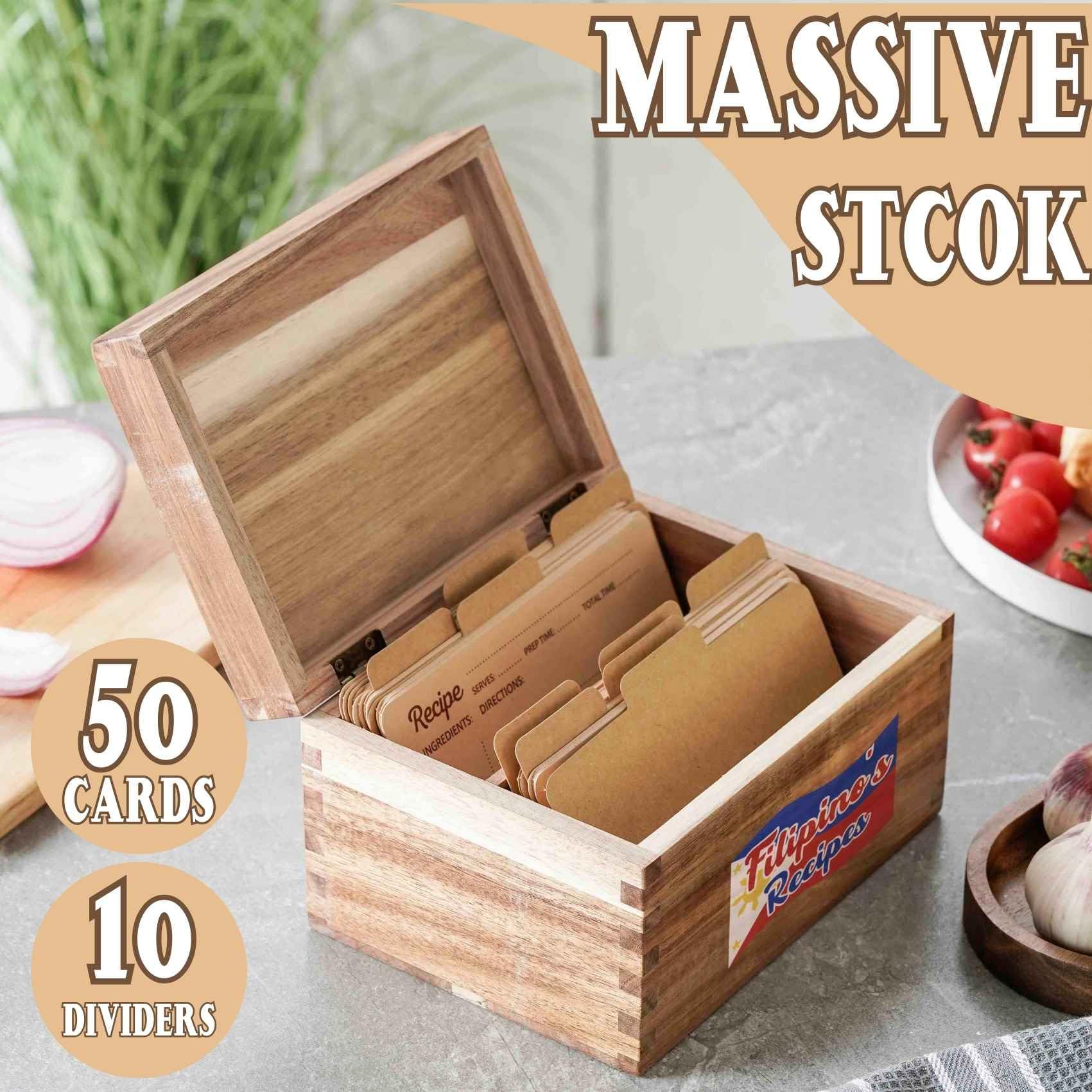 InnoBeta Filipino Gifts with Philippines Flag Recipe Box, Philippines Souvenirs, Recipe Card Holder Box with 50 4x6 inch Recipe Cards, 10 Dividers, Recipe Organizer for Christmas & Birthday