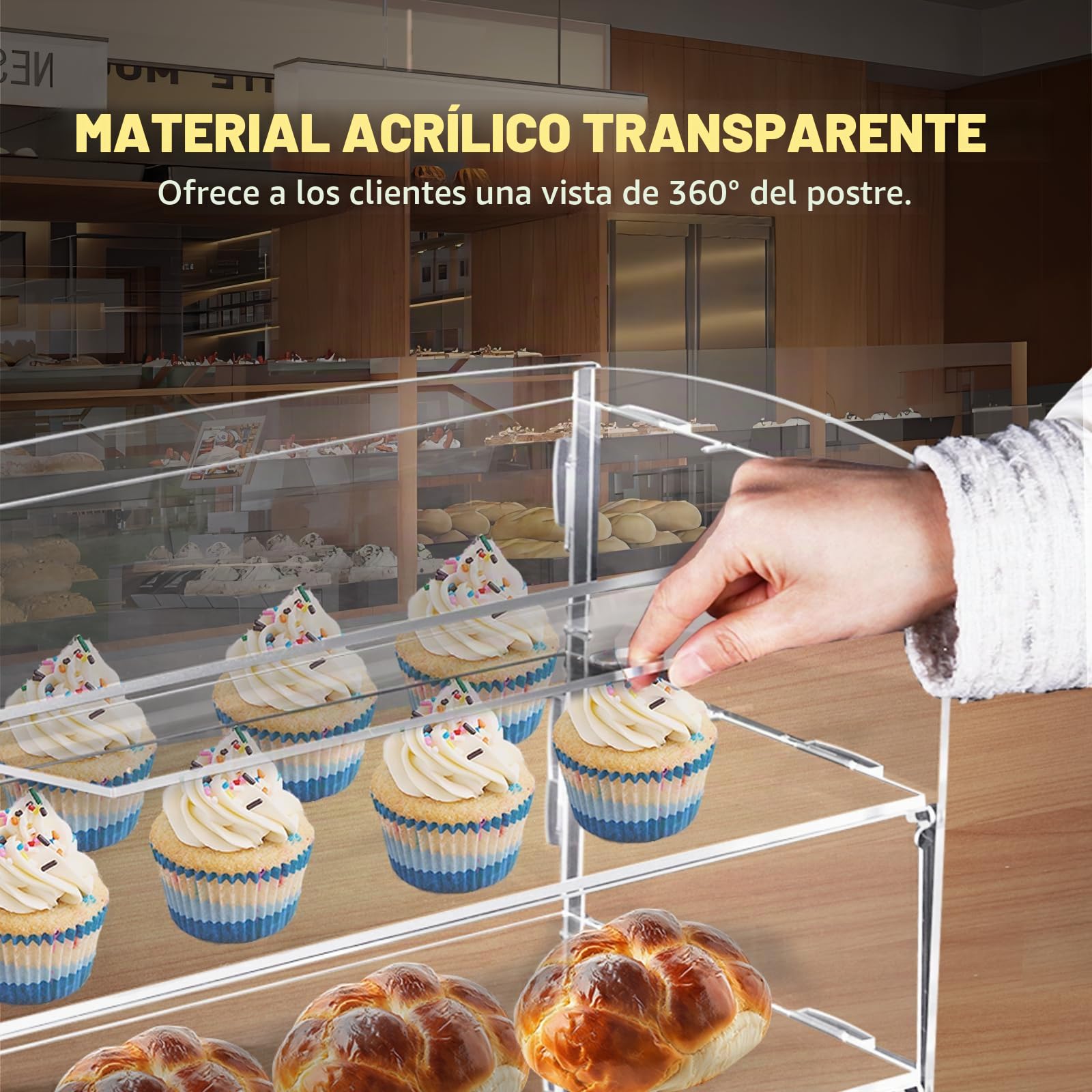 BAOSHISHAN Vitrina Acrílica para Pastelería Vitrina de 2 pisos con pinza para servir pasteles 50cm x 24cm x 26cm