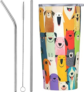Dog Tumbler with Straw Lid Insulated Travel Coffee Mug 20 OZ Stainless Steel Cup for Outdoor Car Office Kitchen