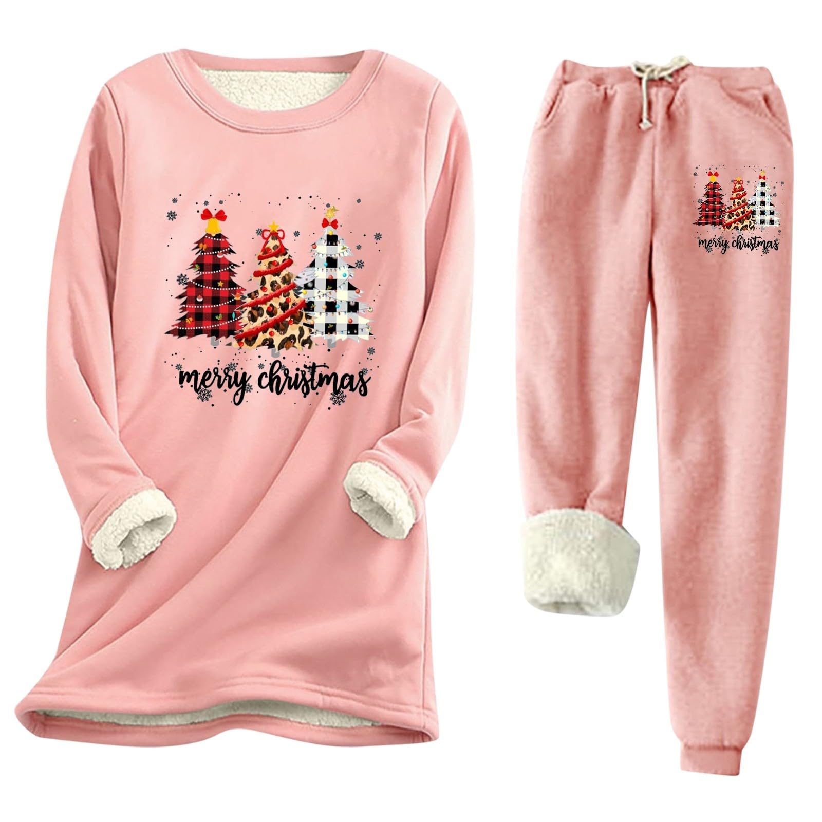 Pijama para mujer de 2 piezas de forro polar de peluche, pijama de invierno, manga larga, ropa de dormir con impresión 3D, sudadera y pantalones de felpa, conjunto cálido, traje de casa, ropa