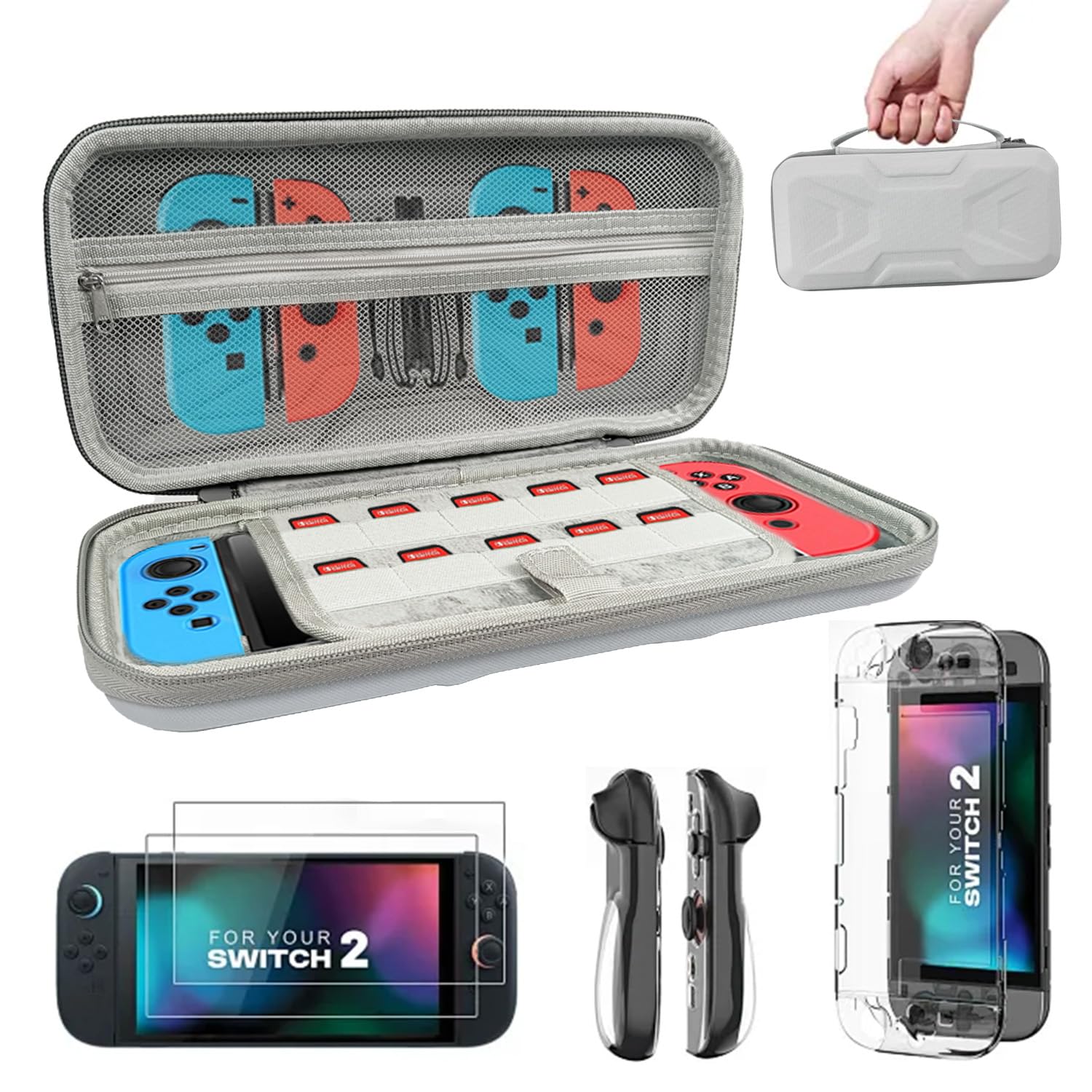 Hpytrv Carrying Case for Nintendo Switch 2 (2025), Portable Hard Shell Full Protection Travel Case with 10 Game Card Slots, All-in-One Carrying Bag for Switch 2 Accessories Pro Controller-White - Image 8