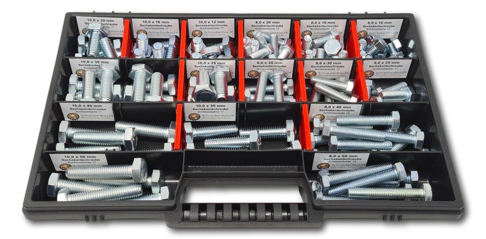 Surtido de tornillos hexagonales M8-M10 // 10 mm - 50 mm, 110 piezas, DIN 933