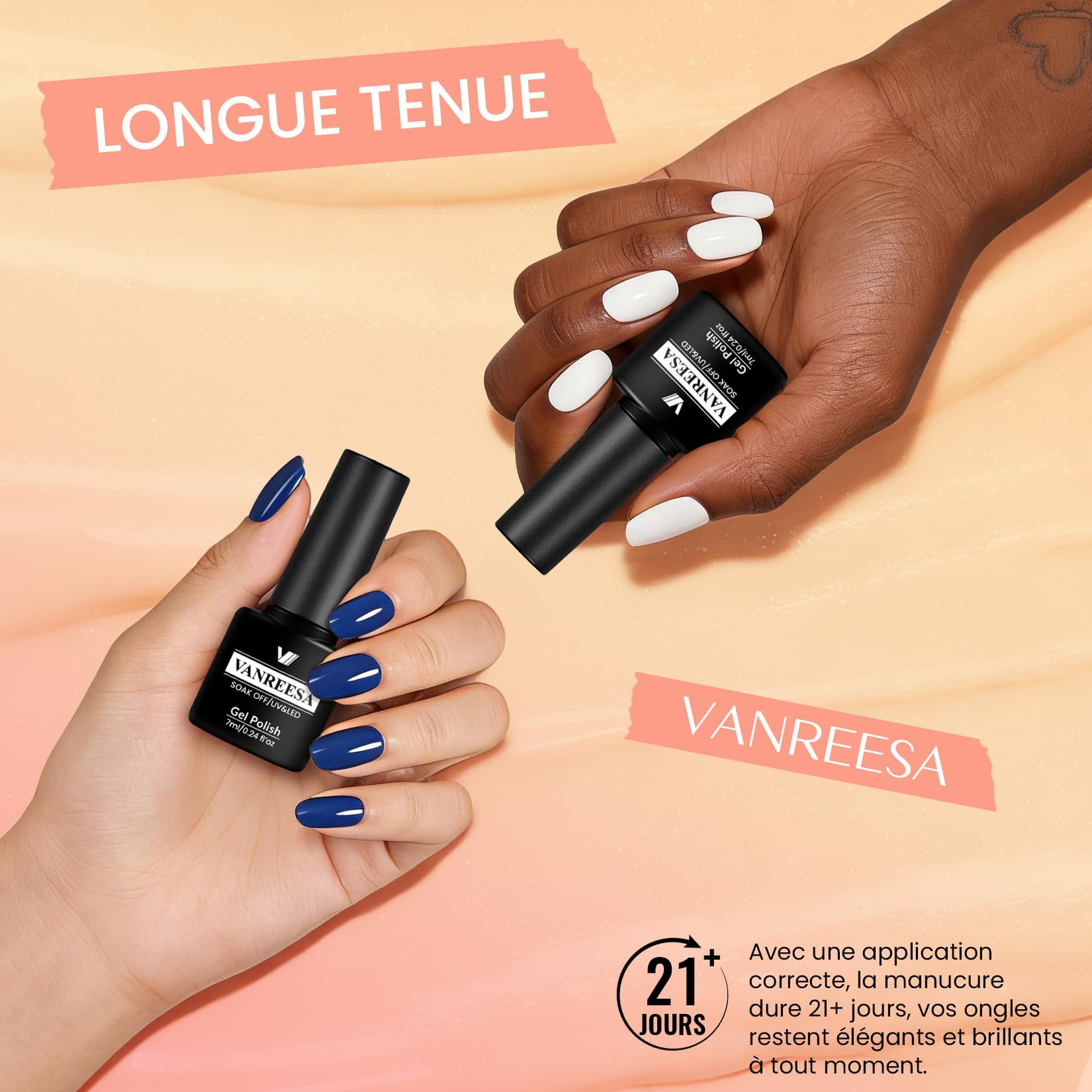 VANREESA Vernis Semi Permanent, 20 Couleurs Noir Rouge Blanc Rose Jaune Bleu Vernis Gel UV Semi Permanent avec Base Top Mat Coat Pailleté, Kit Manucure Cadeau pour Débutants