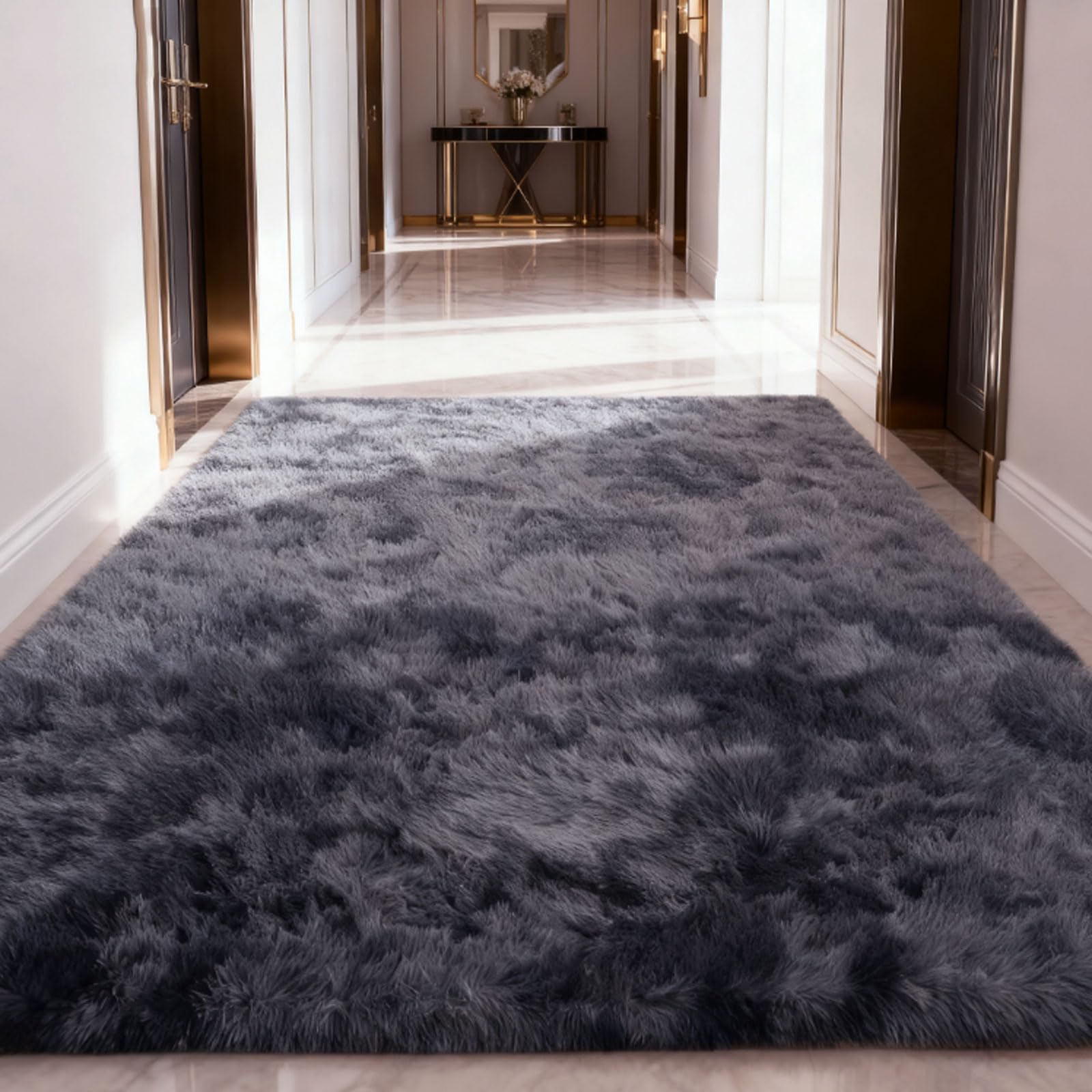 Tapis de chambre shaggy 220 x 310 cm gris foncé grand format rectangulaire lavable