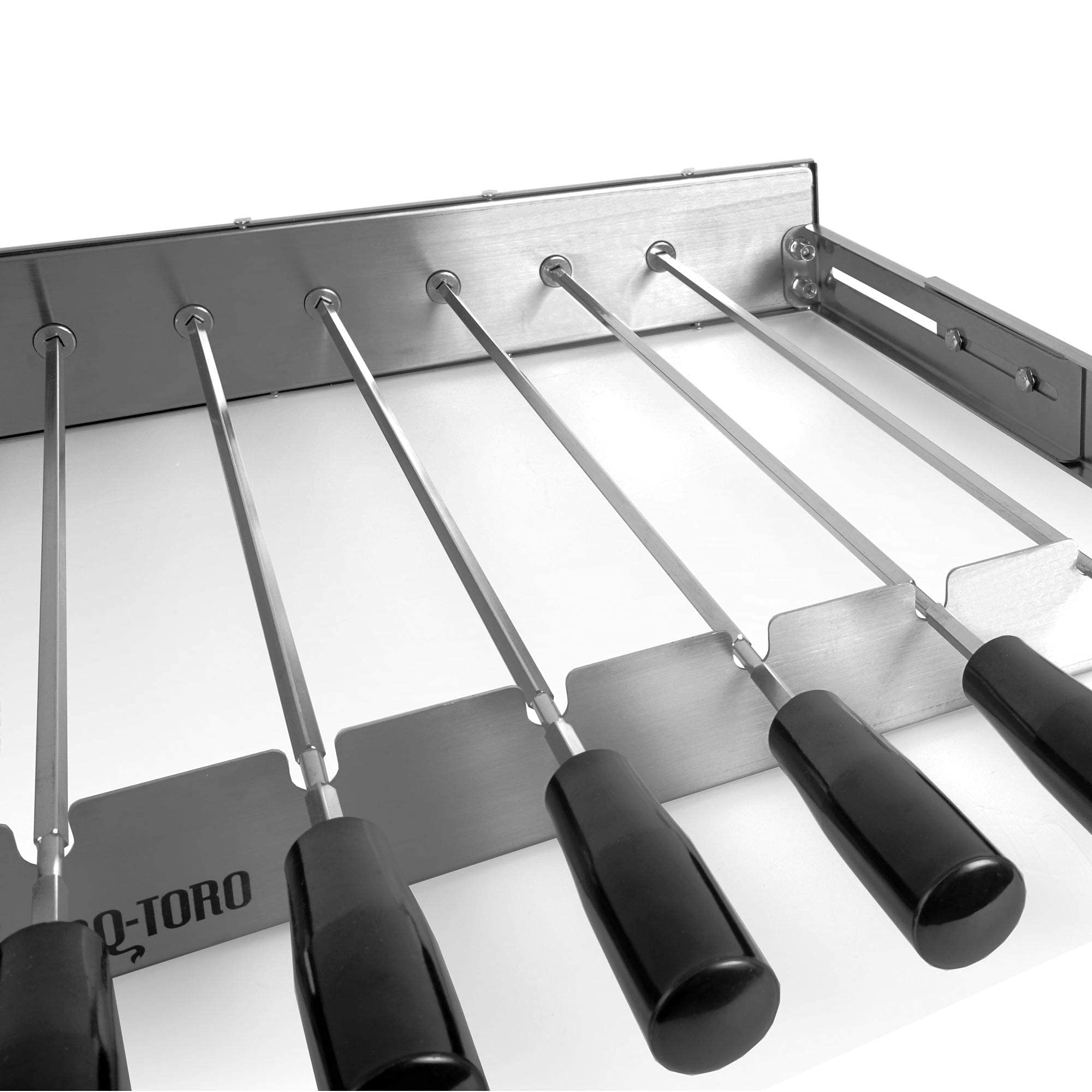 BBQ-TORO Pincho Giratorio con Motor I Acero Inoxidable I para 11 Pinchos I Altura Regulable 70 x 26-40 cm I con Enchufe y Cable USB