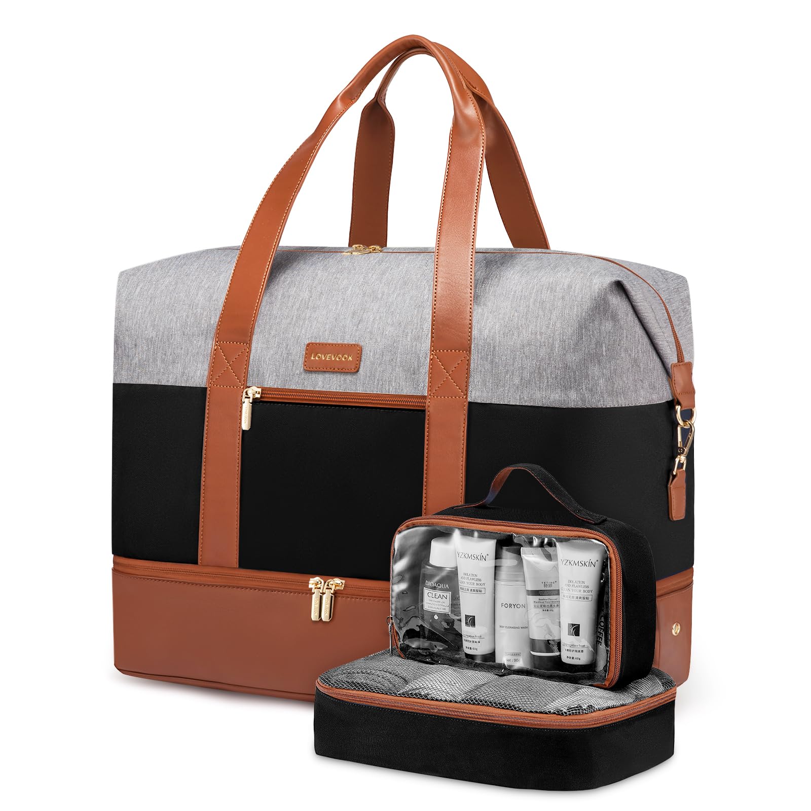 LOVEVOOK Weekender Bag for Women, Large Duffle Bag for Travel with 2 Packing Cubes, Carry on Overnight Bag with Shoe Compartment, Mom Hospital Bags