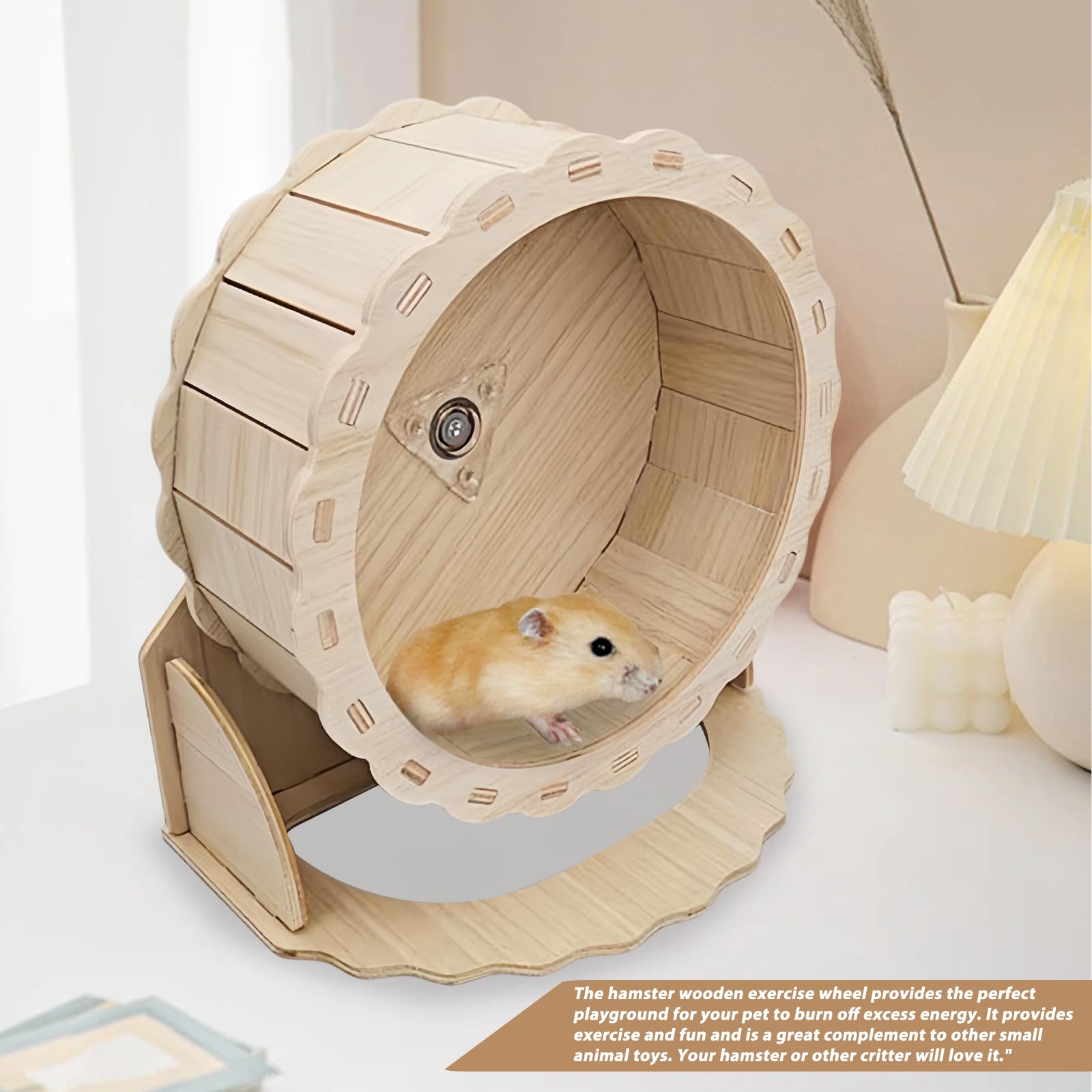 Rueda de madera de 23 cm para hámsteres y mascotas pequeñas, silenciosa rueda de madera para hámsters enanos, jerbos, ratones, juguetes para animales pequeños