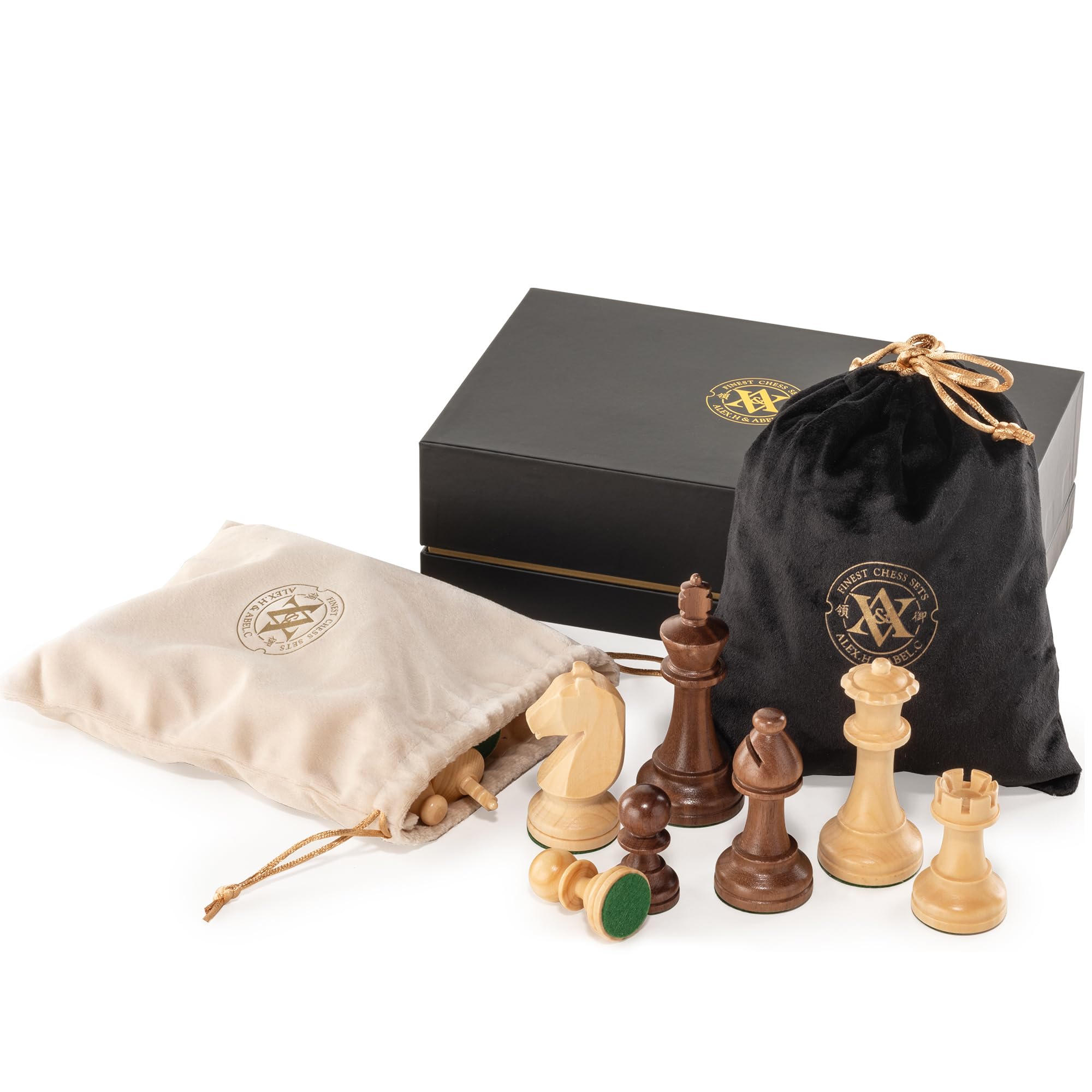 Jeu D'Échecs En Bois A&A - Plateau Pliant 38cm, Pièces Staunton Pondérées, Roi 7.6cm - Inclus Sac De Rangement