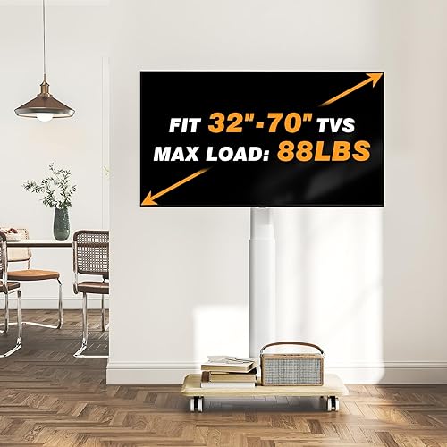 Miniatura 7 de TVON Soporte de TV rodante para televisores de 32 a 70 pulgadas, elegante soporte de TV portátil con ruedas mejoradas, soporte de TV universal móvil