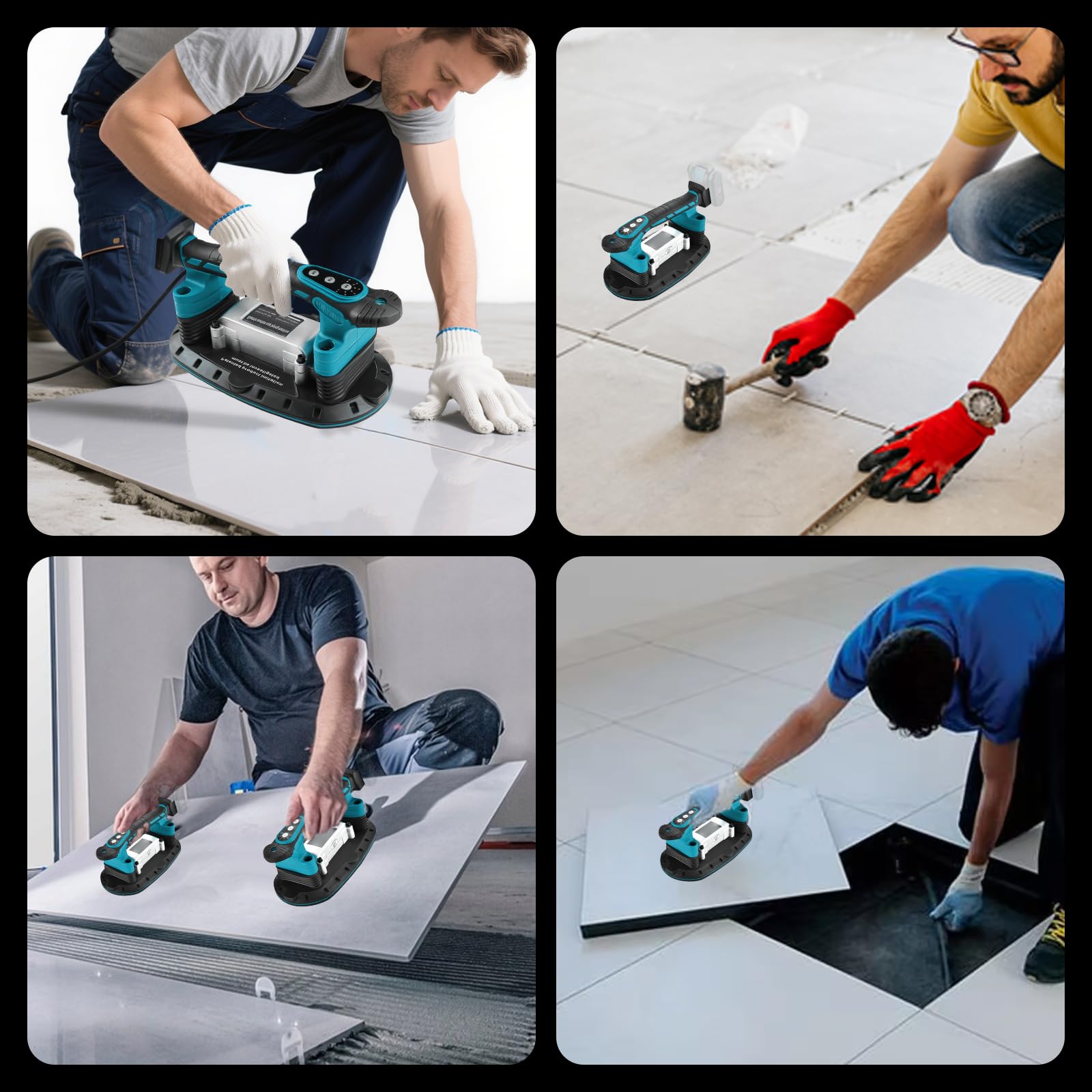 2IN1 Akku Fliesenrüttler & Saugnäpfen kompatibel mit Makita 18 V Akku, Handheld-Automatischer Kippender Vibrator mit 6 Gang Einstellbaren, Hochleistungs Fliesenleger Maschine, 30*16cm, 250kg Tragkraft