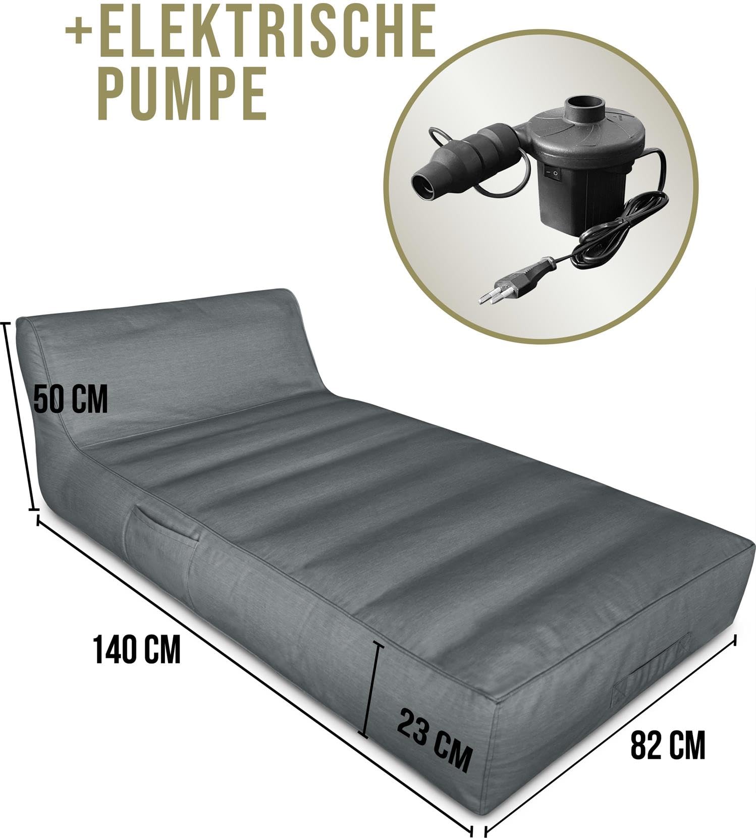normani Luftmatratze Luftsessel Luftbett Luftsofa 160x82x50 cm mit Kopfteil für In- und Outdoor Farbe Anthrazit Größe OneSize