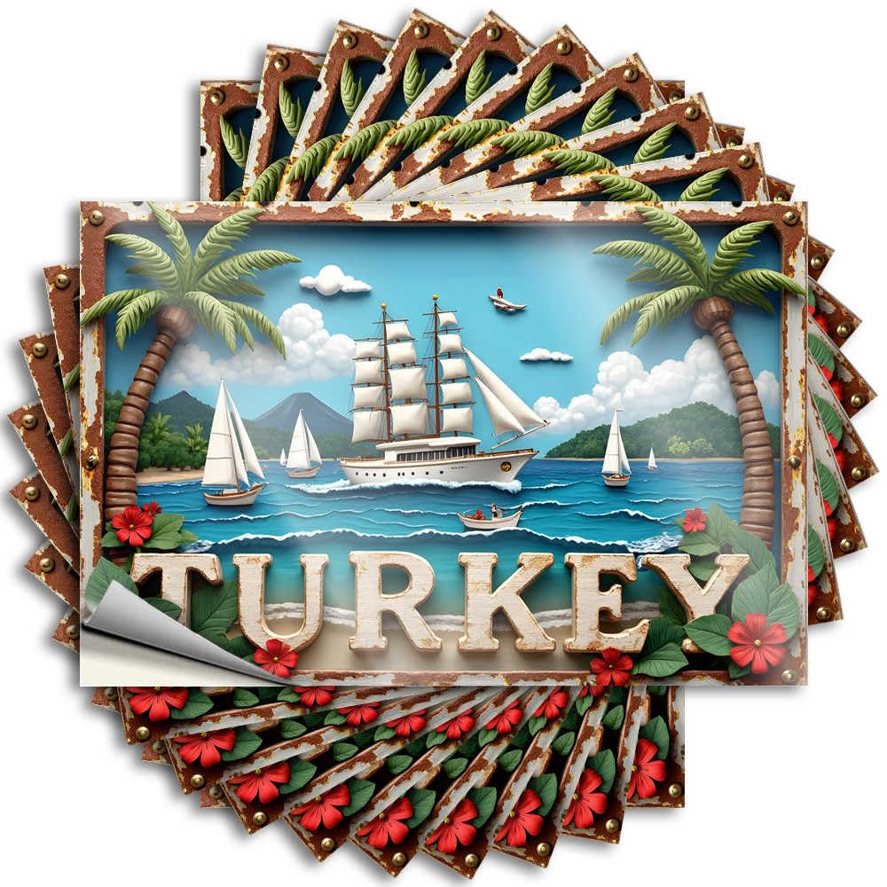 Saying Bath Sets Easy Apply | Turkish Sailing Adventure: Palm Trees, Flowers, and Ocean Views Crazy Tumbler Peel and Stick(6X9CM)