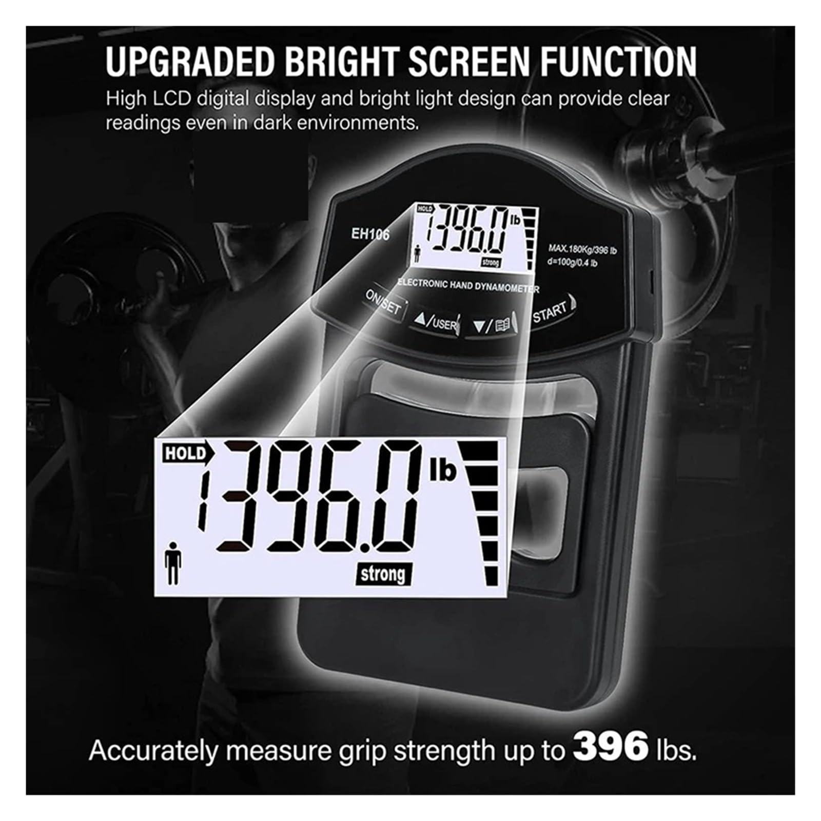 Dinamometro digitale, Misuratore di forza presa, dinamometro digitale for mano da 180 kg, misuratore con schermo LCD USB,Unità Di Misura Portatili
