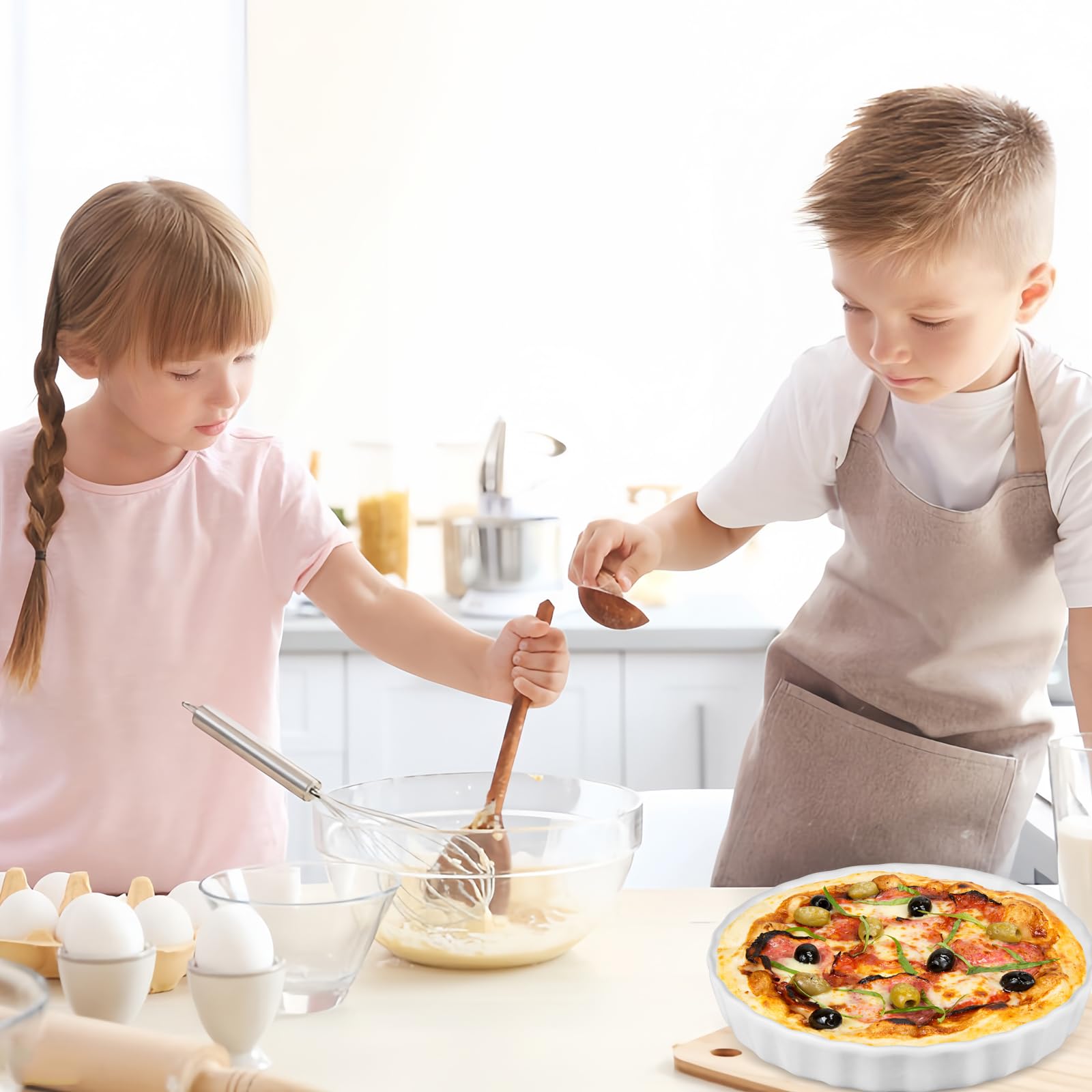 Plat à tarte blanc de 18 cm - Plat à tarte en céramique pour tarte, quiche, pizza, pâtes, pâtisserie