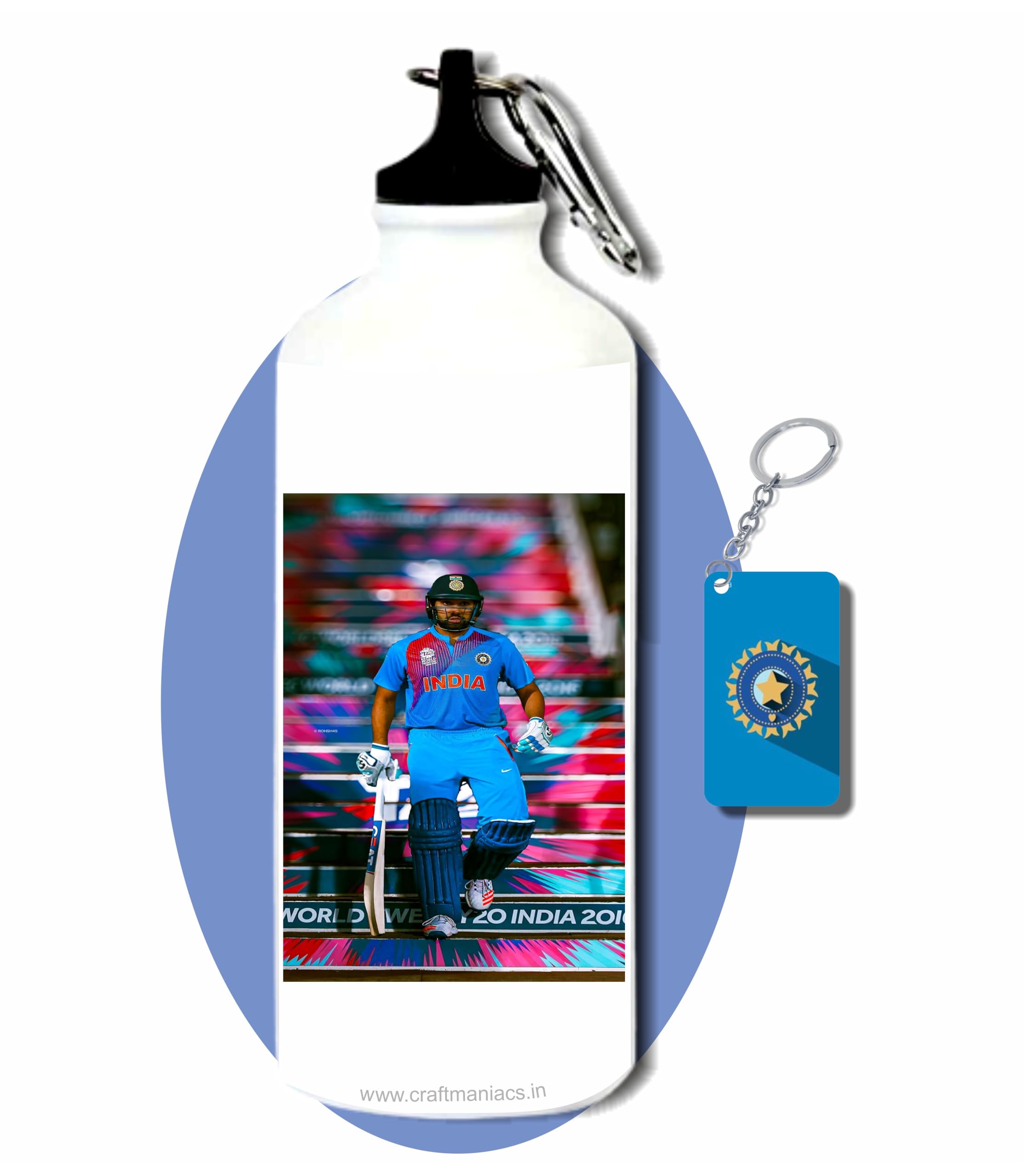 CRAFT MANIACS Rohit Sharma Standing 600 ML BPA & Lead Free Sipper Bottle & Cricket Keychain Best HD Print Sipper For Cricket Lovers-image-20