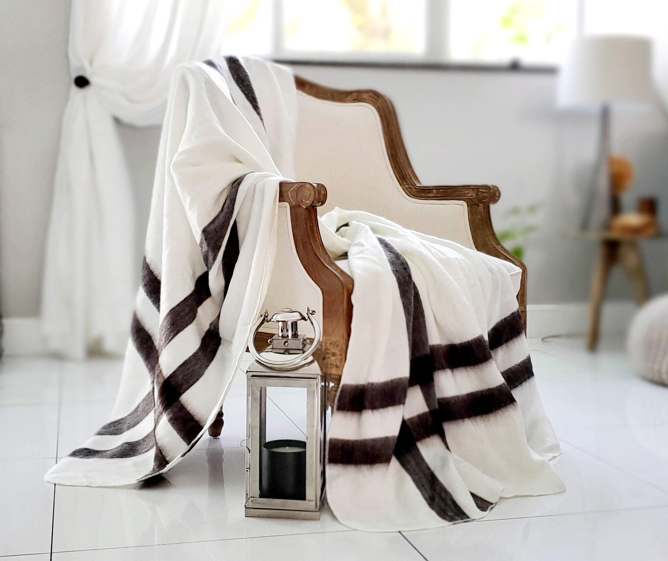 Wild Crafted Barn Co. TRUE AUTHENTIC Alpaca Wool Throw Blanket - Natural Warm Cozy Fiber - Handmade in Ecuador - Hypoallergenic - Ultra Soft Luxury Premium Quality -Queen Size 90” X 65” (Smokey Hill)