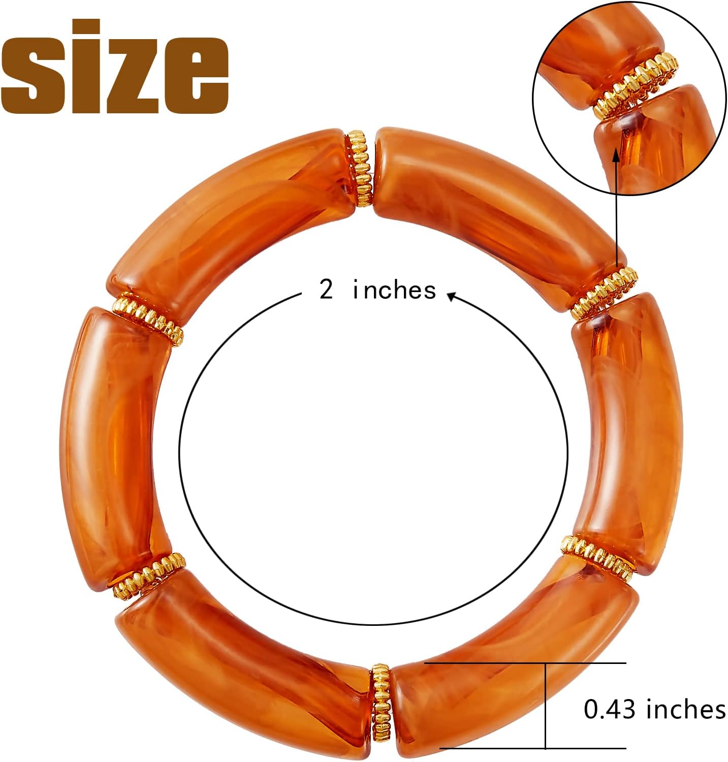 Ornaland 5 Pcs Bamboo Tube Bangles Bracelets Chunky Curved Stacking Acrylic CCB Plastic Beads Stretch Bracelets Set Color Friendship Couple Bracelets Gift for Women Men,2 inch(5.2cm) - Image 2