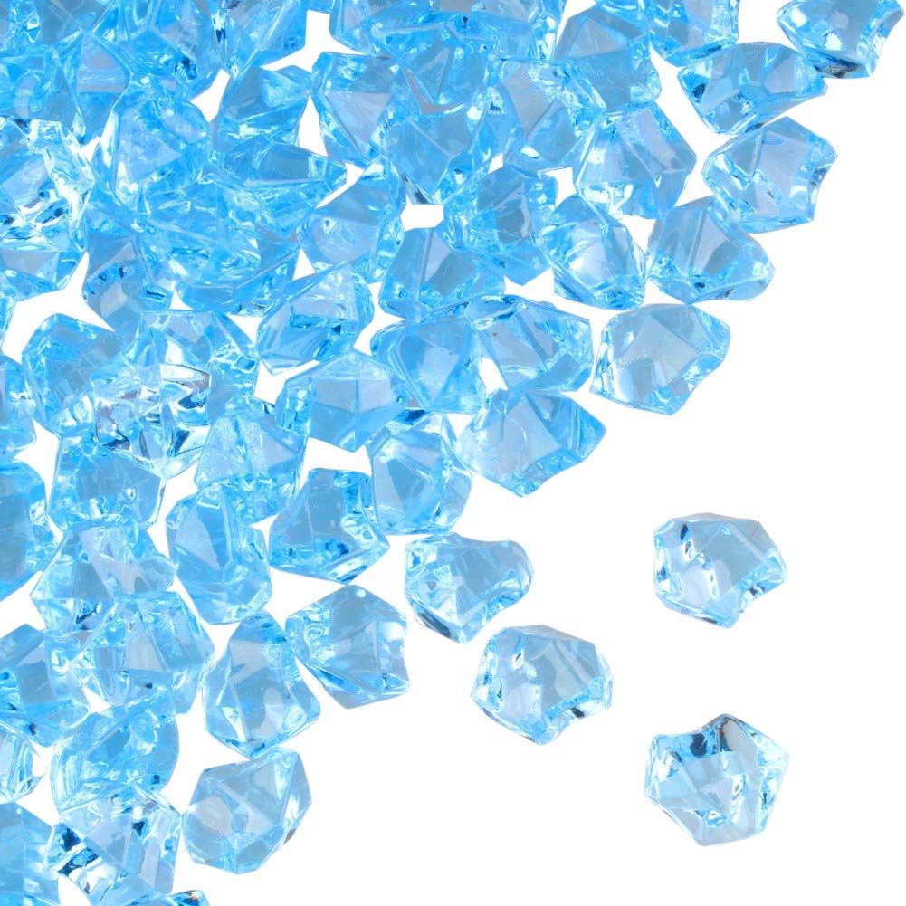 PMLAND Clear Fake Ice Rocks – 550 Pcs Large Light Blue Acrylic Gems Crushed Plastic Diamonds, 3 Lbs / 2.25 Quarts Bulk Vase Filler for Centerpieces Wedding Theme Décor Aquarium Table Scatter