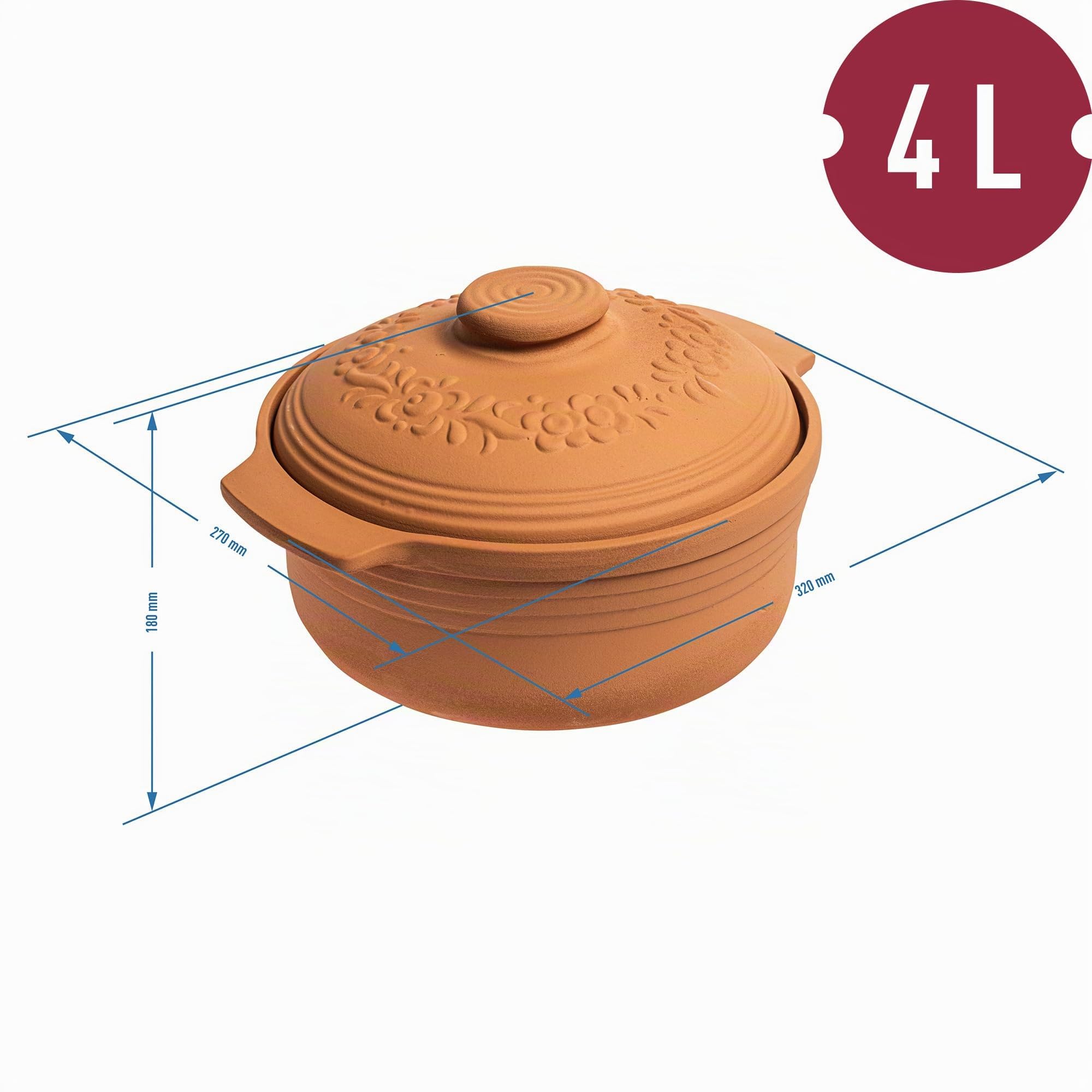 Browin 770612 Olla de Barro 4 L, una Olla para Hornear Pan, Pollo, Hornear Platos en el Horno, con Tapa