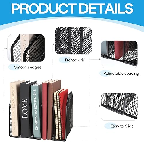 Miniatura 4 de Organizador de archivos de escritorio vertical de 5 secciones de metal ajustable para revistas, organizador vertical para estantería de escritorio,