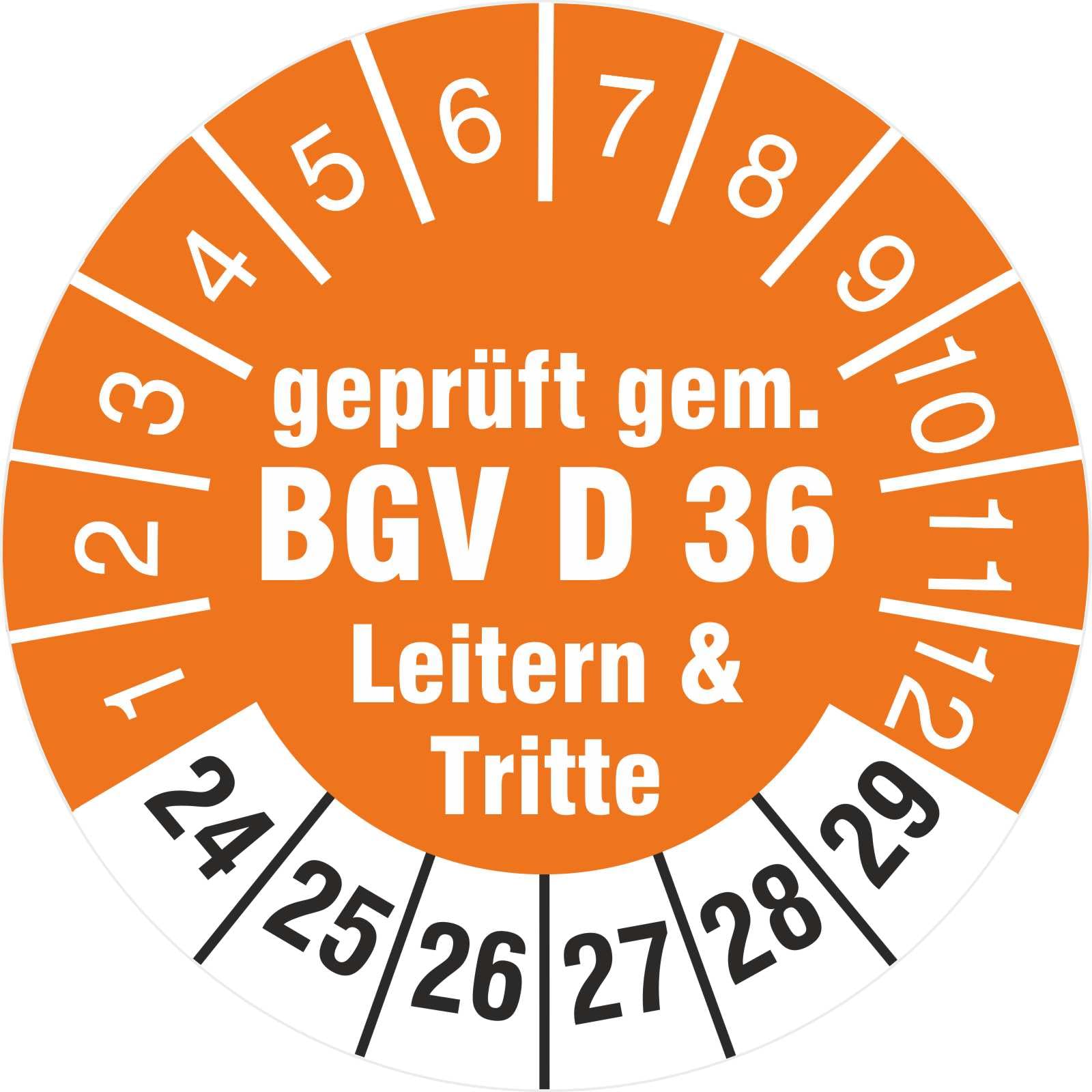 2500 Prüfplaketten 18 mm geprüft gem. BGV D 36 Leitern & Tritte 2024-2029 Prüfetiketten