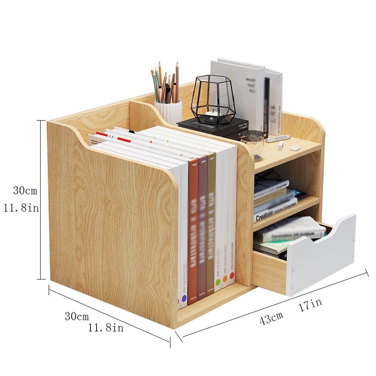 Bibliothèque de bureau avec tiroir, étagère de rangement moderne pour bureau et chambre à coucher, organisateur peu encombrant pour livres et présentoirs