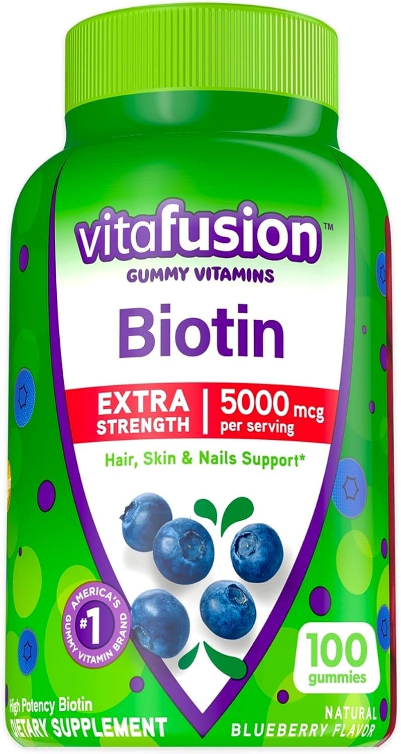 Vitafusion Extra Strength Biotin Gummy Vitamins, Berry Flavored, 5,000 mcg Biotin Vitamins, 100 Count