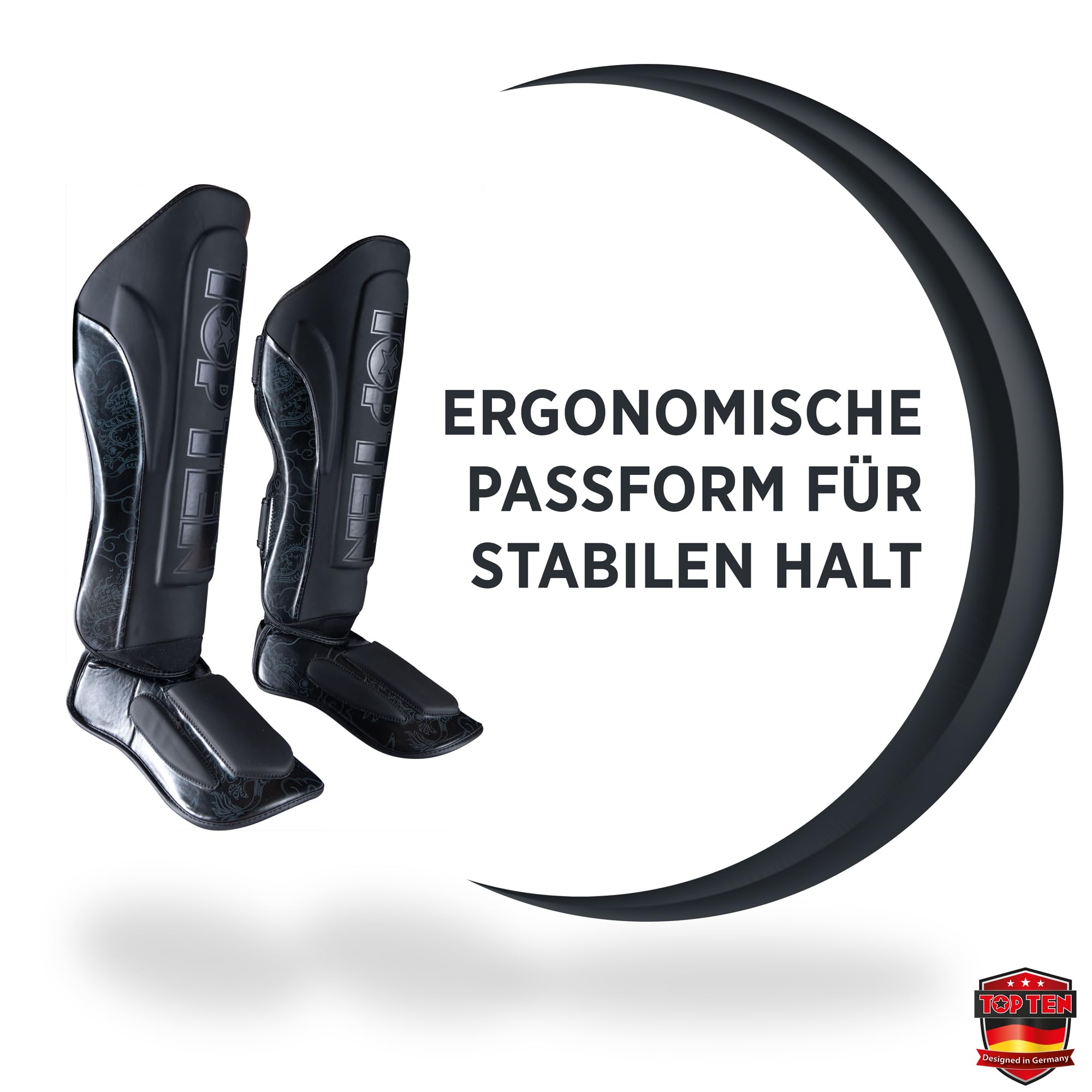 TOP Ten Schienbeinschutz Dragon – Design Kickboxen Schienbeinschoner & Muay Thai Schienbeinschützer – Premium Shin Guards mit Drachen-Print für MMA & Kampfsport – Anatomische Beinschoner