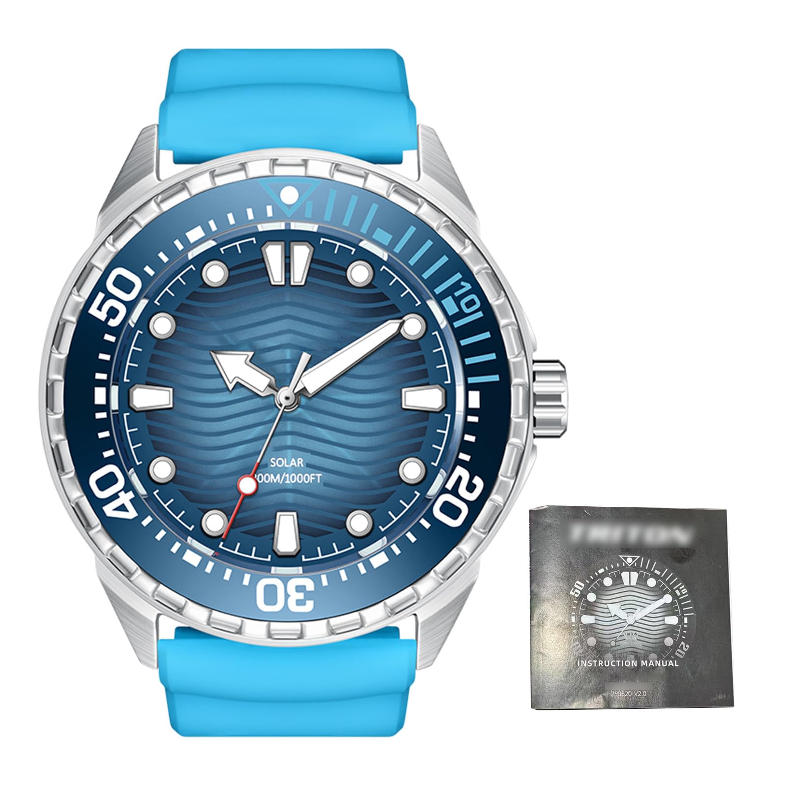 Matybobe Montre de Plongée à Quartz à énergie Solaire, Lueur Nocturne, Bracelet en Silicone Résistant à la Pluie pour Hommes et Femmes, Précision Durable et Respectueuse de (Bleue)